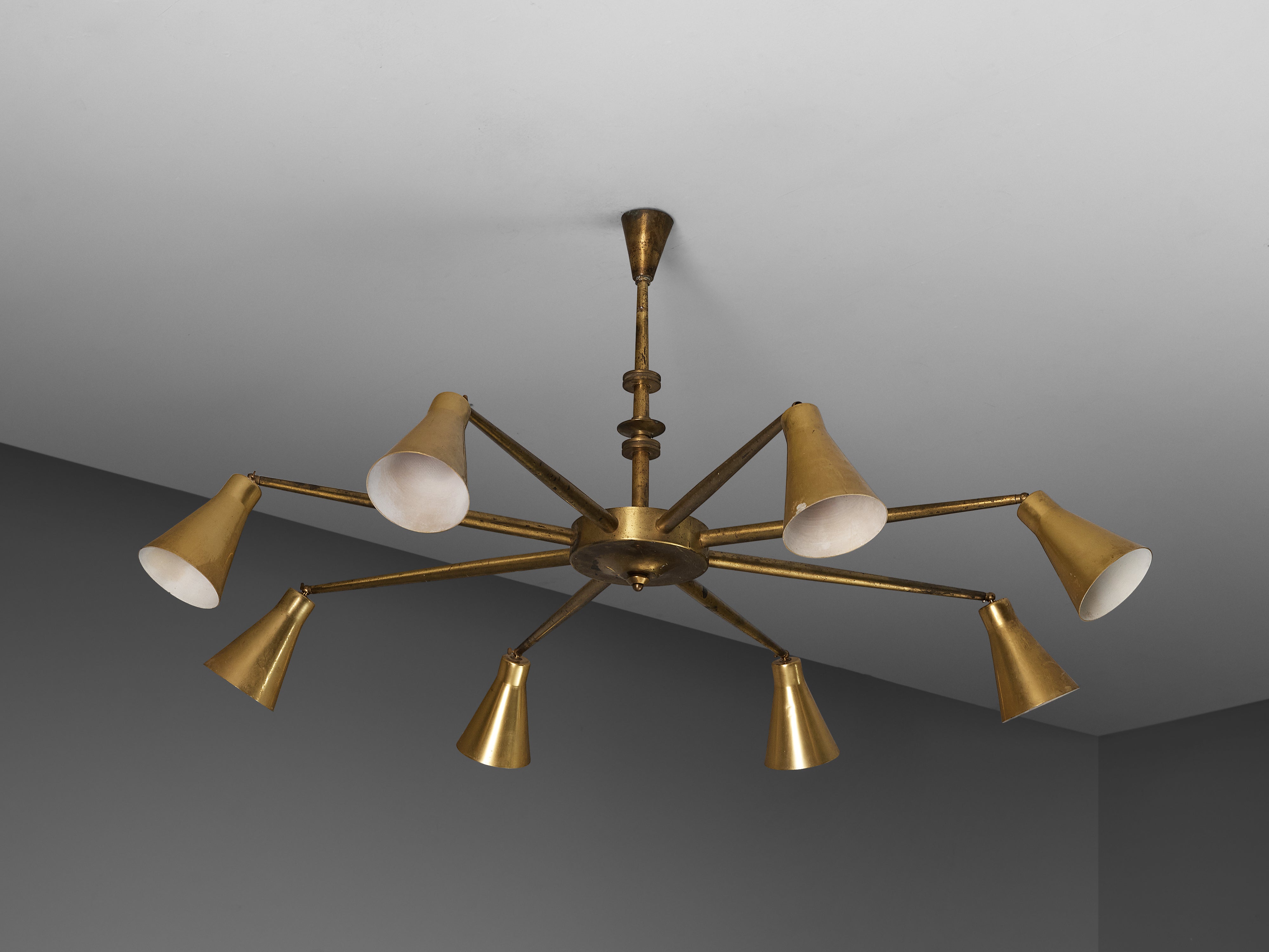 Elegant Mid-Century Modern Italian Chandelier in Brass Lighting Morentz