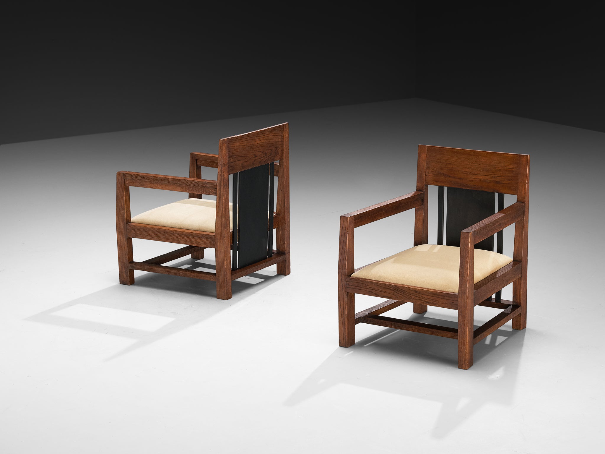 Cor Alons Pair of Art Deco Modernist Lounge Chairs in Oak and Beige Velvet Seating Morentz