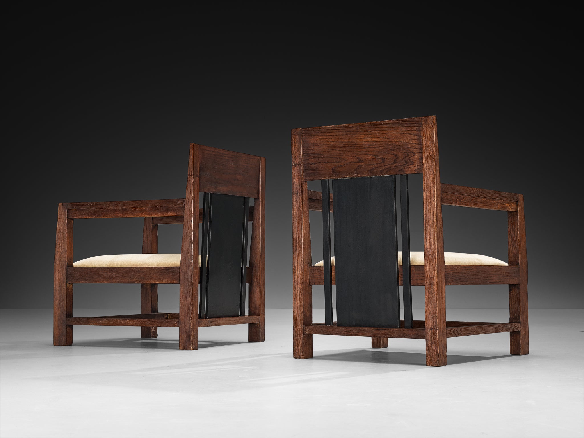 Cor Alons Pair of Art Deco Modernist Lounge Chairs in Oak and Beige Velvet Seating Morentz