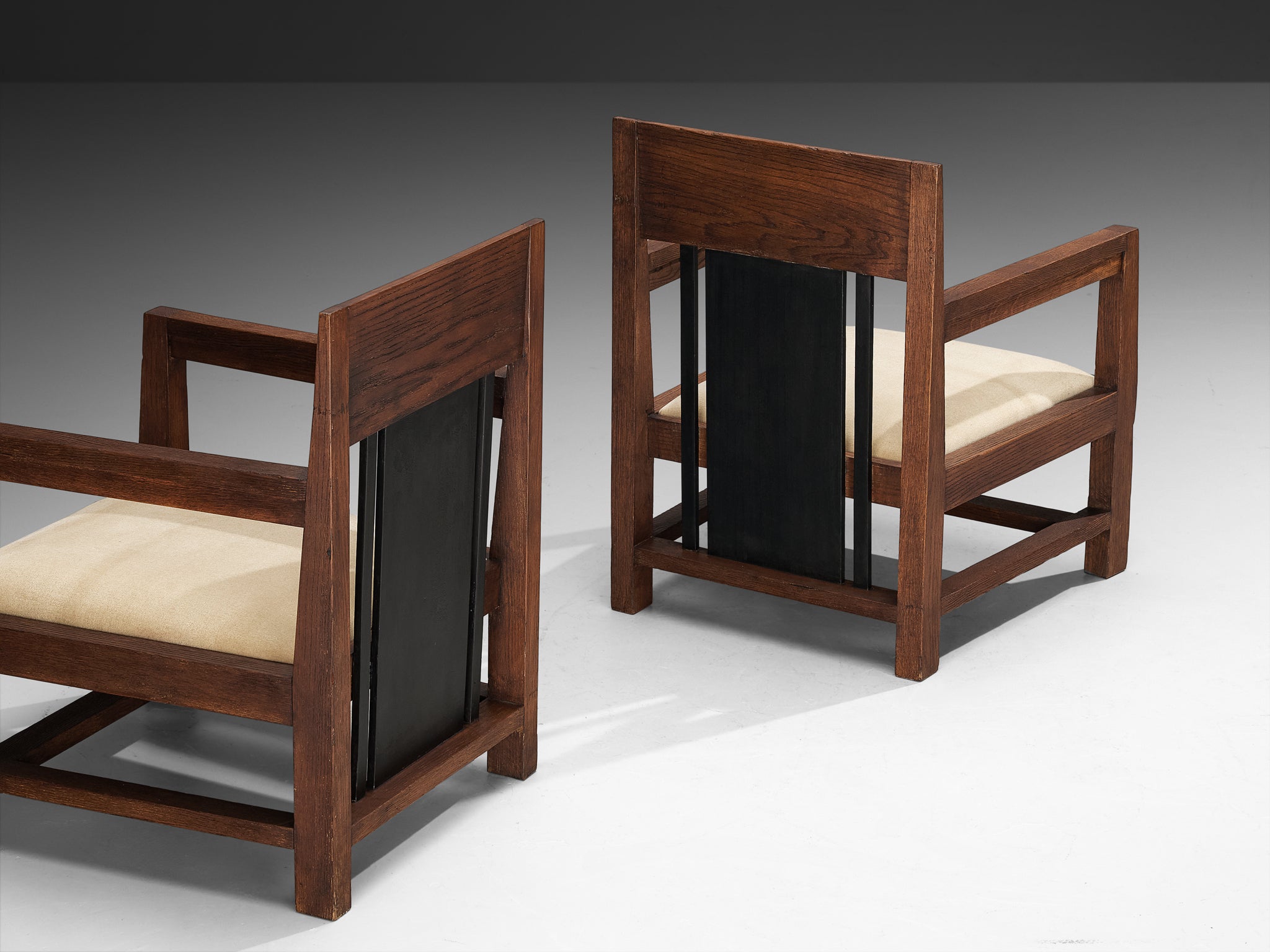 Cor Alons Pair of Art Deco Modernist Lounge Chairs in Oak and Beige Velvet Seating Morentz