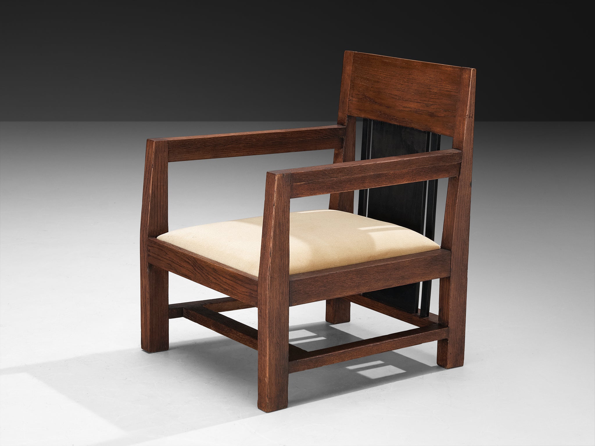 Cor Alons Pair of Art Deco Modernist Lounge Chairs in Oak and Beige Velvet Seating Morentz