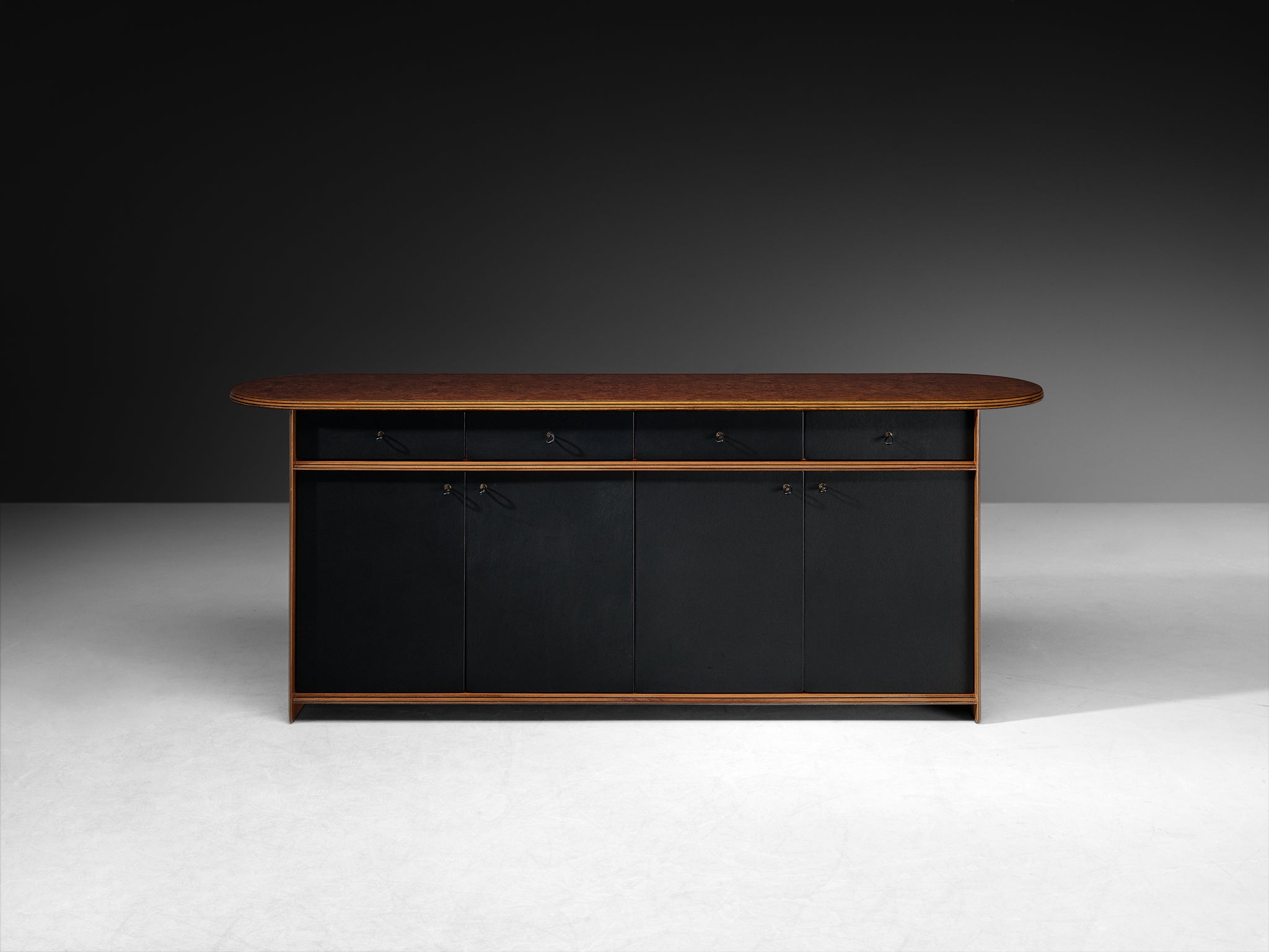Afra & Tobia Scarpa for Maxalto 'Artona' Sideboard in Black Leather and Walnut Case pieces and storage cabinets Morentz