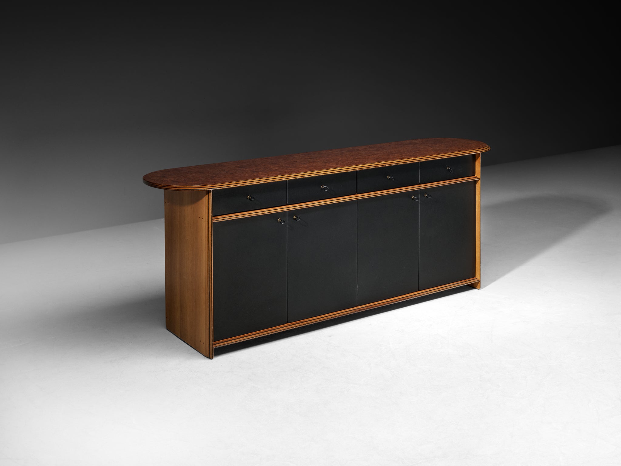 Afra & Tobia Scarpa for Maxalto 'Artona' Sideboard in Black Leather and Walnut Case pieces and storage cabinets Morentz