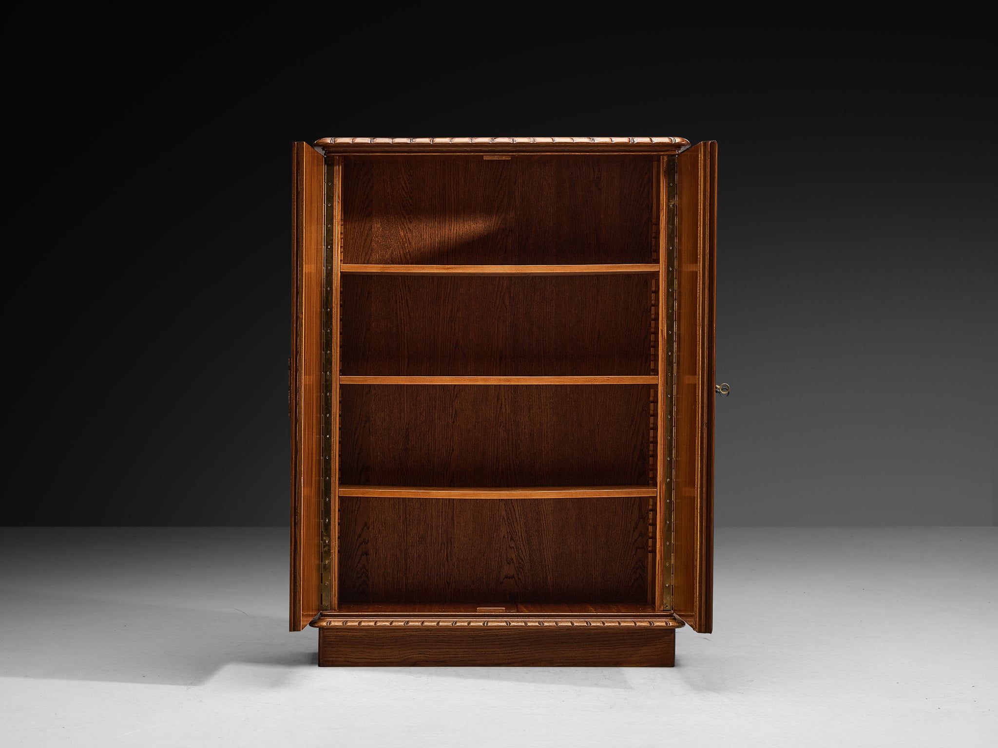 Ernesto Valabrega for Vittorio Valabrega Tall Cabinet in Carved Solid Oak Case pieces and storage cabinets Morentz