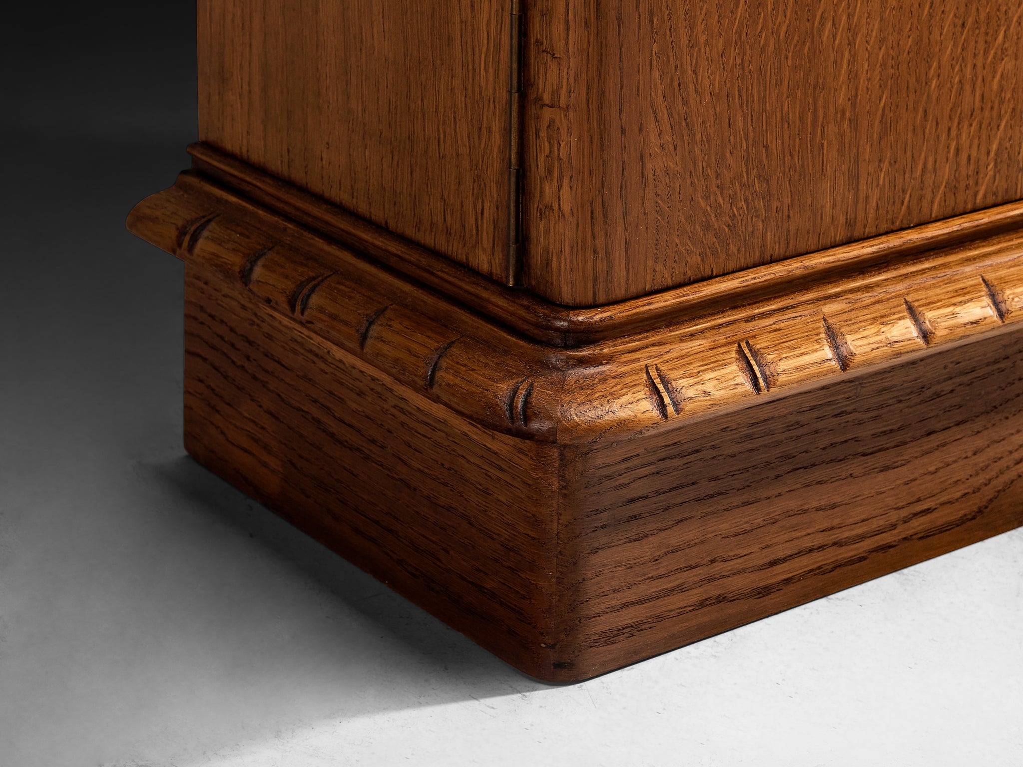 Ernesto Valabrega for Vittorio Valabrega Tall Cabinet in Carved Solid Oak Case pieces and storage cabinets Morentz
