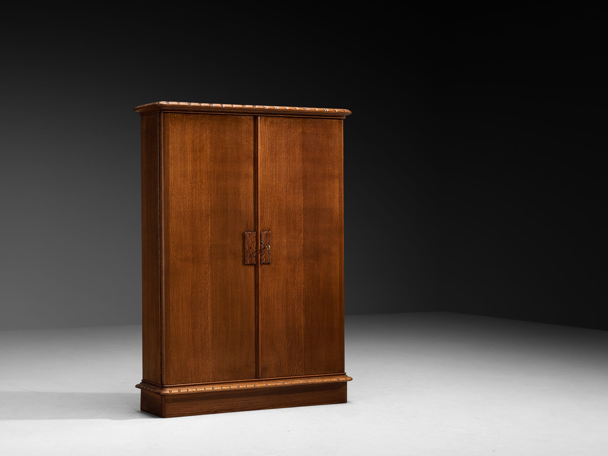 Ernesto Valabrega for Vittorio Valabrega Tall Cabinet in Carved Solid Oak