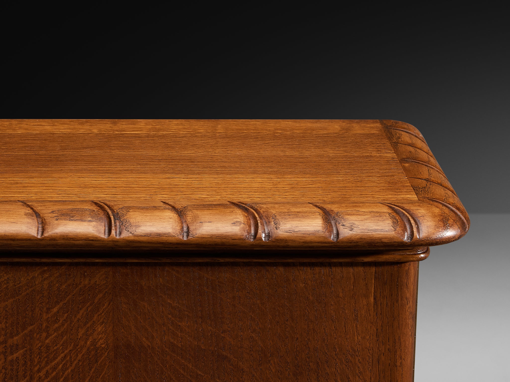 Ernesto Valabrega for Vittorio Valabrega Tall Cabinet in Carved Solid Oak Case pieces and storage cabinets Morentz