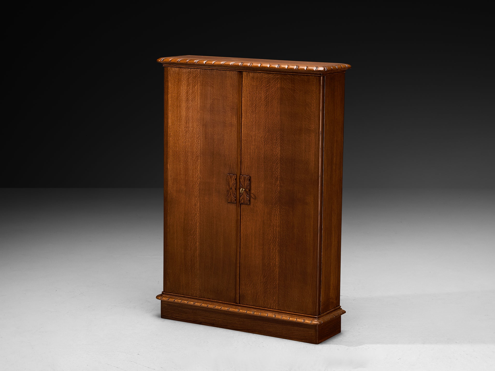 Ernesto Valabrega for Vittorio Valabrega Tall Cabinet in Carved Solid Oak Case pieces and storage cabinets Morentz