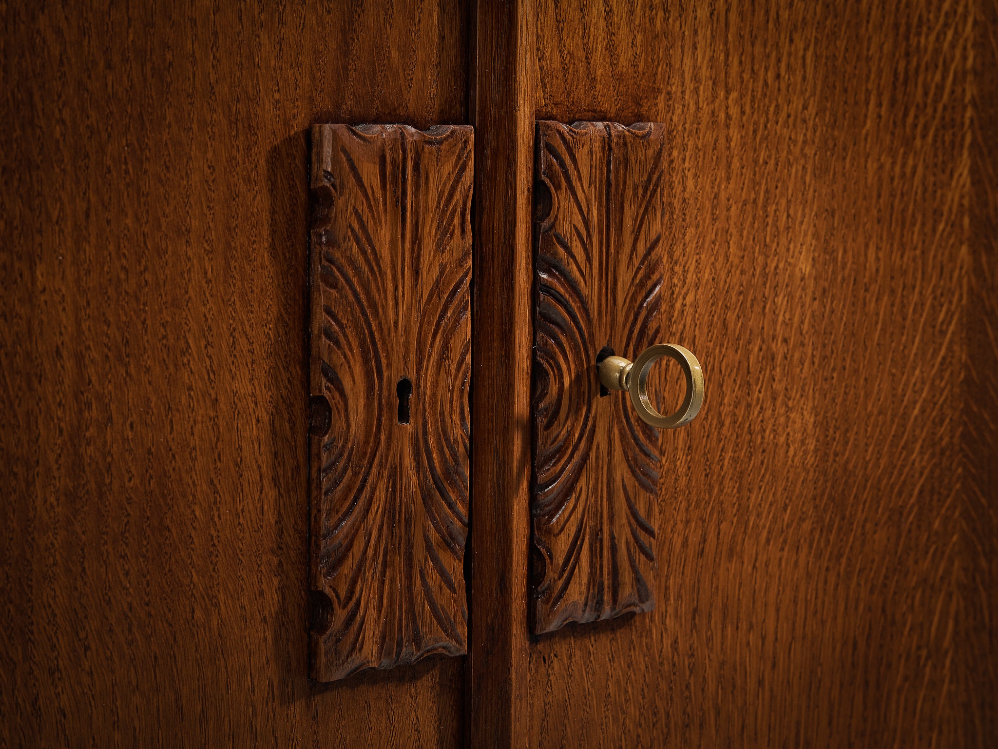 Ernesto Valabrega for Vittorio Valabrega Tall Cabinet in Carved Solid Oak