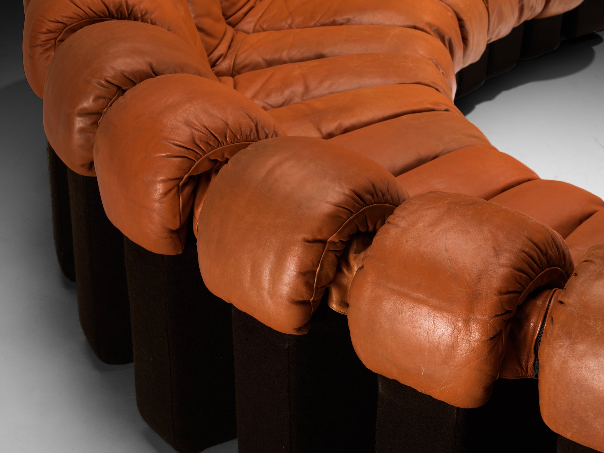 De Sede DS-600 'Snake' Sectional Sofa in Reddish-Brown Patinated Leather Seating Morentz