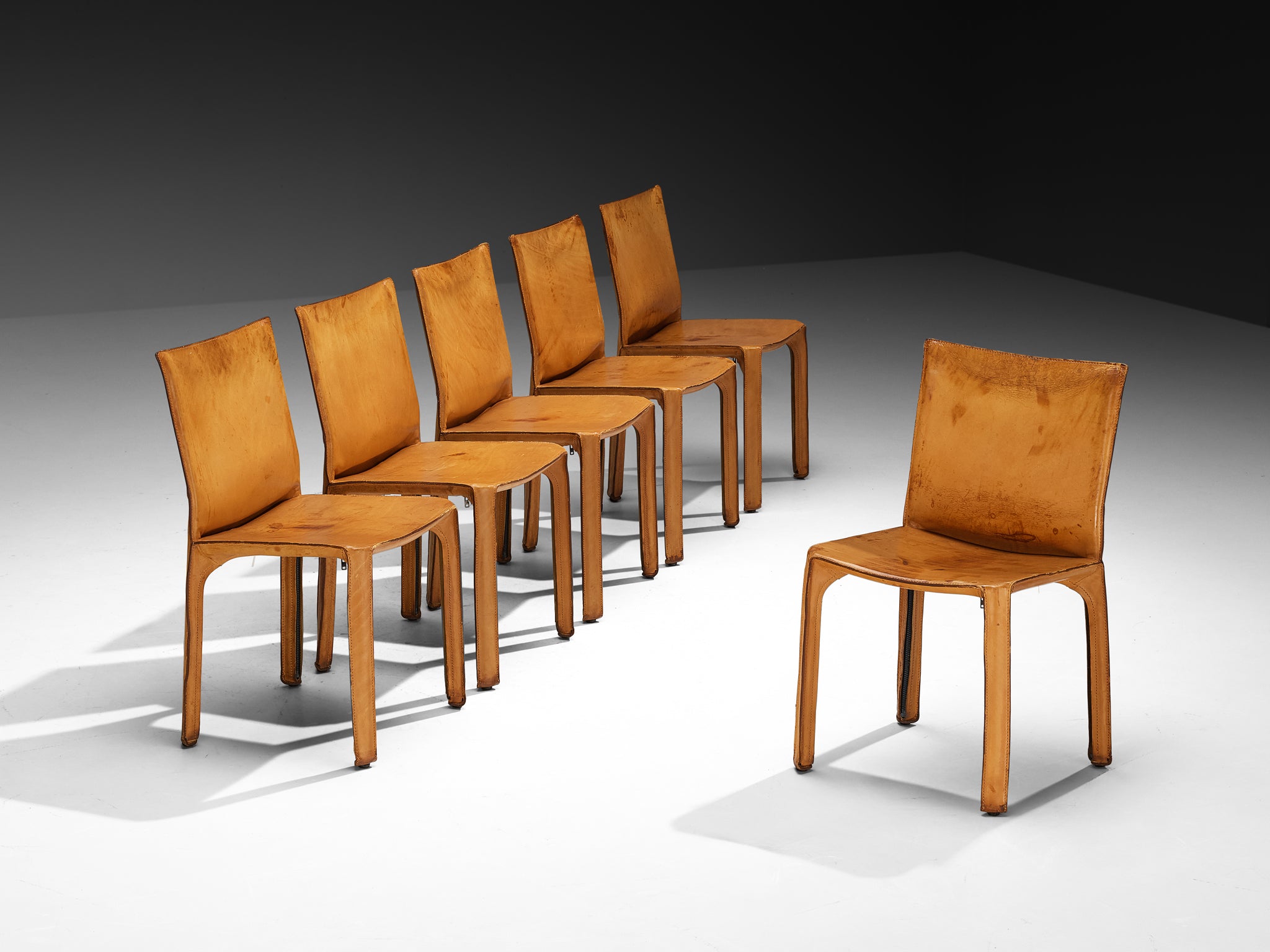 Mario Bellini for Cassina Set of Six 'Cab' Dining Chairs in Cognac Leather