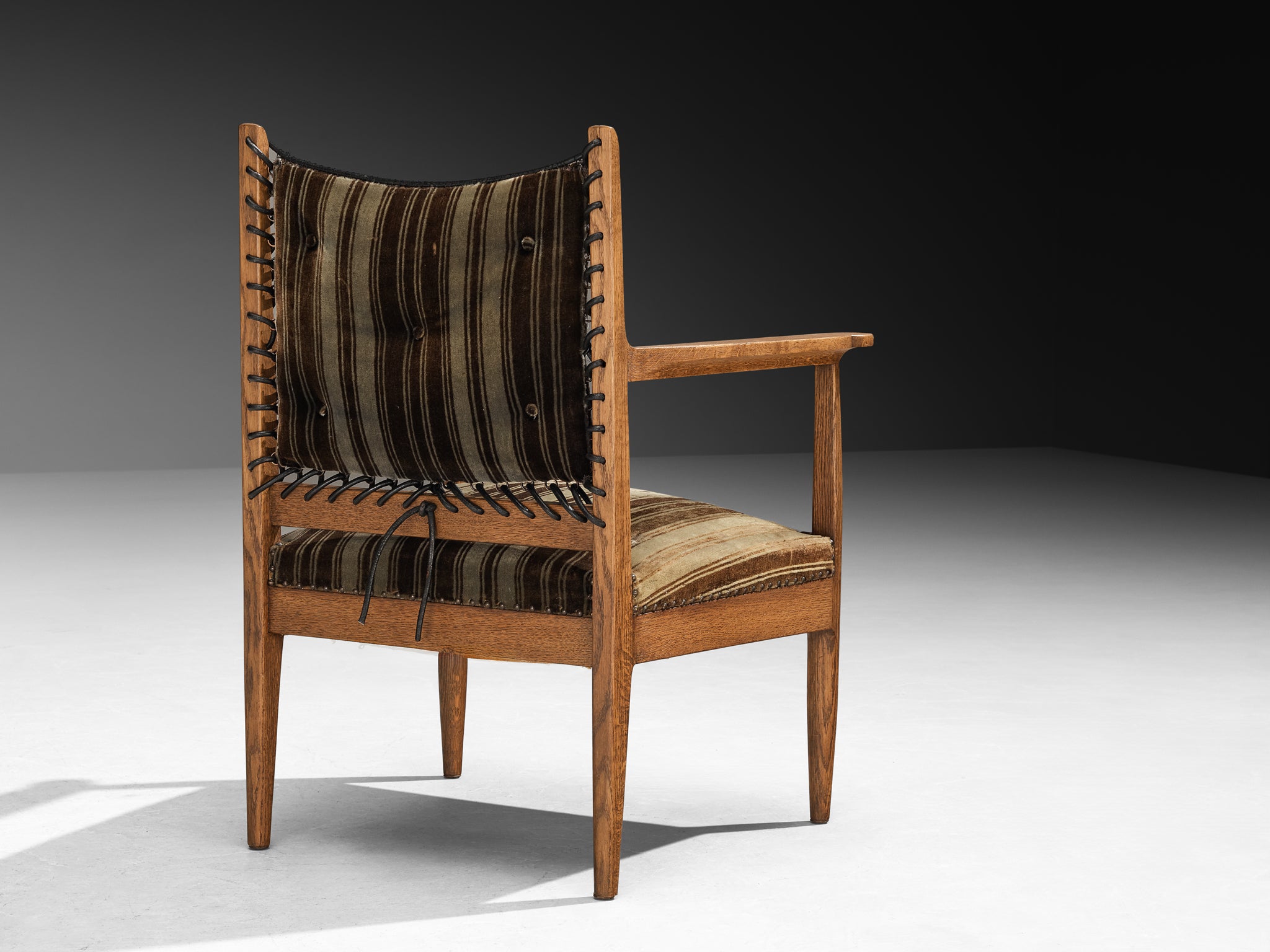 Pair of Mid-Century Dutch Armchairs in Oak with Laced Detailing Seating Morentz