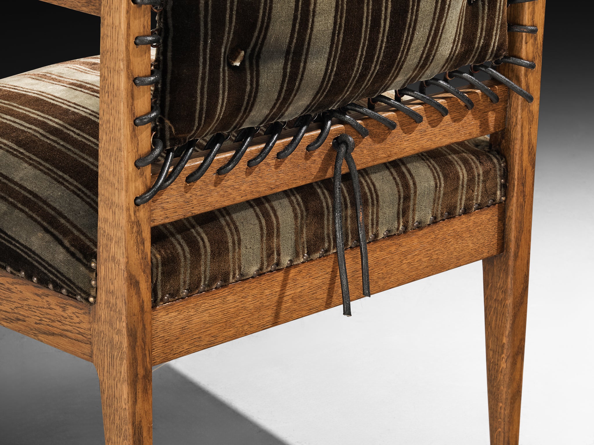 Pair of Mid-Century Dutch Armchairs in Oak with Laced Detailing Seating Morentz