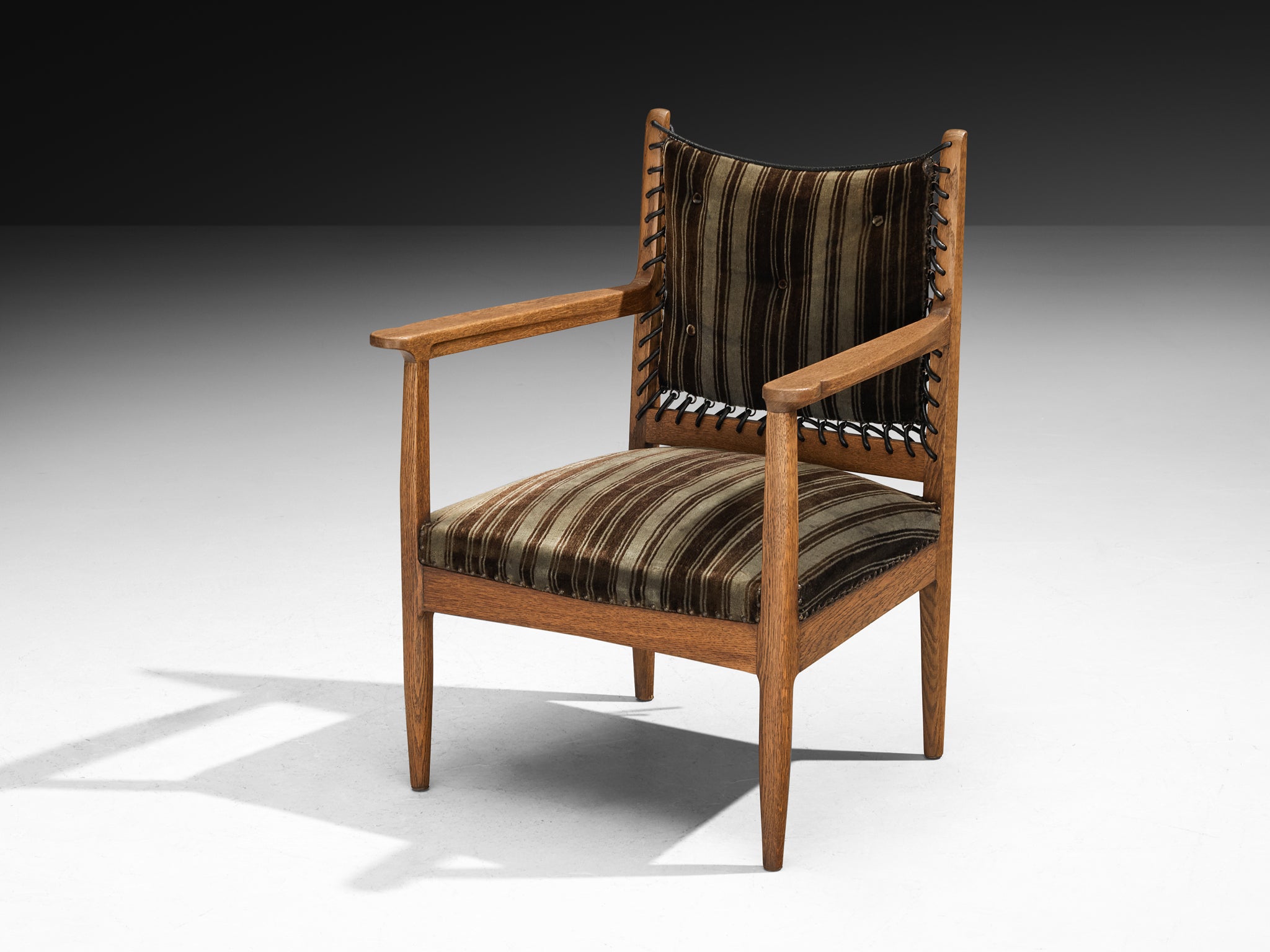 Pair of Mid-Century Dutch Armchairs in Oak with Laced Detailing Seating Morentz