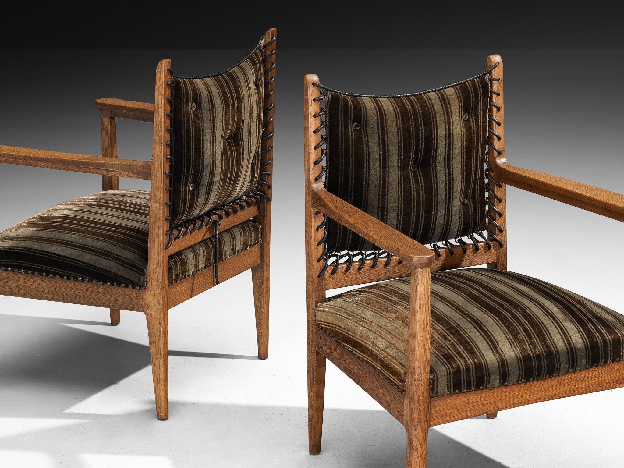 Pair of Mid-Century Dutch Armchairs in Oak with Laced Detailing Seating Morentz