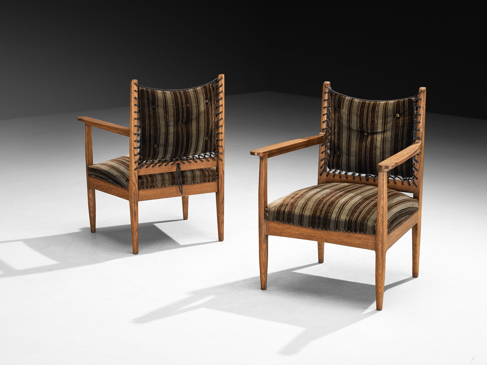 Pair of Mid-Century Dutch Armchairs in Oak with Laced Detailing Seating Morentz