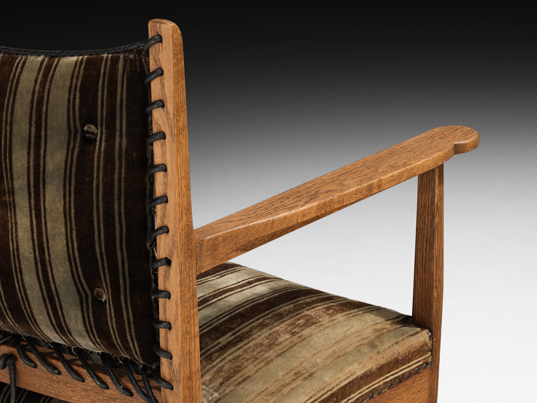 Pair of Mid-Century Dutch Armchairs in Oak with Laced Detailing Seating Morentz