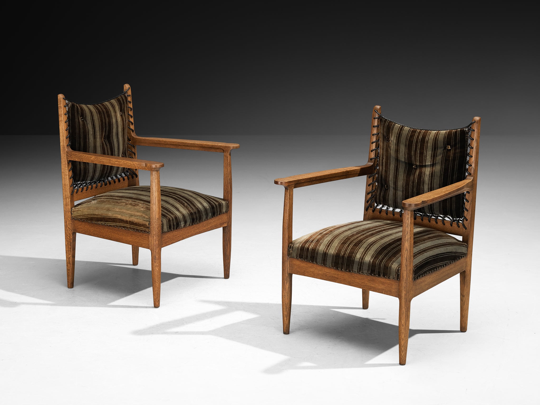 Pair of Mid-Century Dutch Armchairs in Oak with Laced Detailing Seating Morentz
