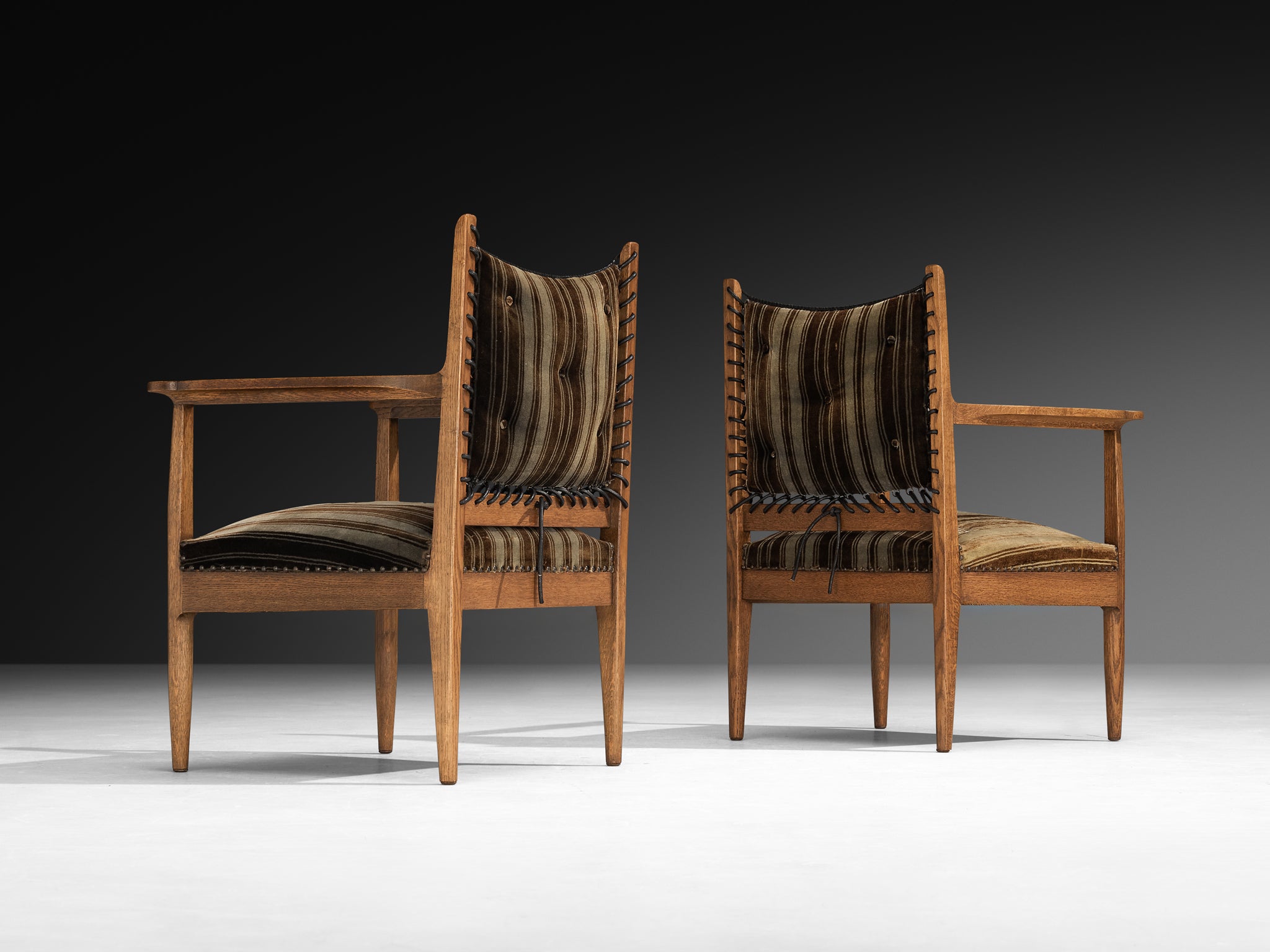 Pair of Mid-Century Dutch Armchairs in Oak with Laced Detailing Seating Morentz