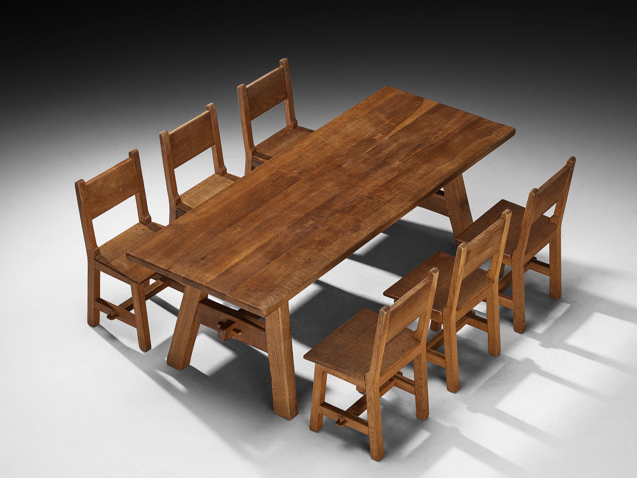 Artisanal Mid-Century Dining Set Consisting Chairs and Table in Oak Tables Morentz