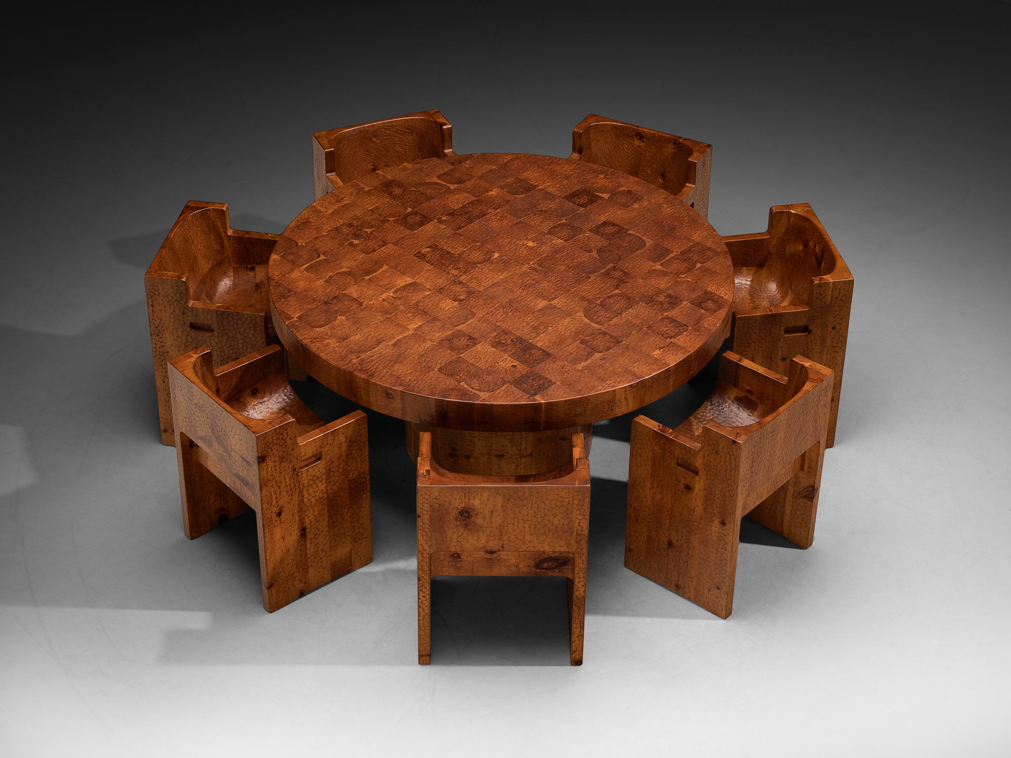 Giuseppe Rivadossi for Officina Rivadossi Dining Set in Carved Pine Tables Morentz