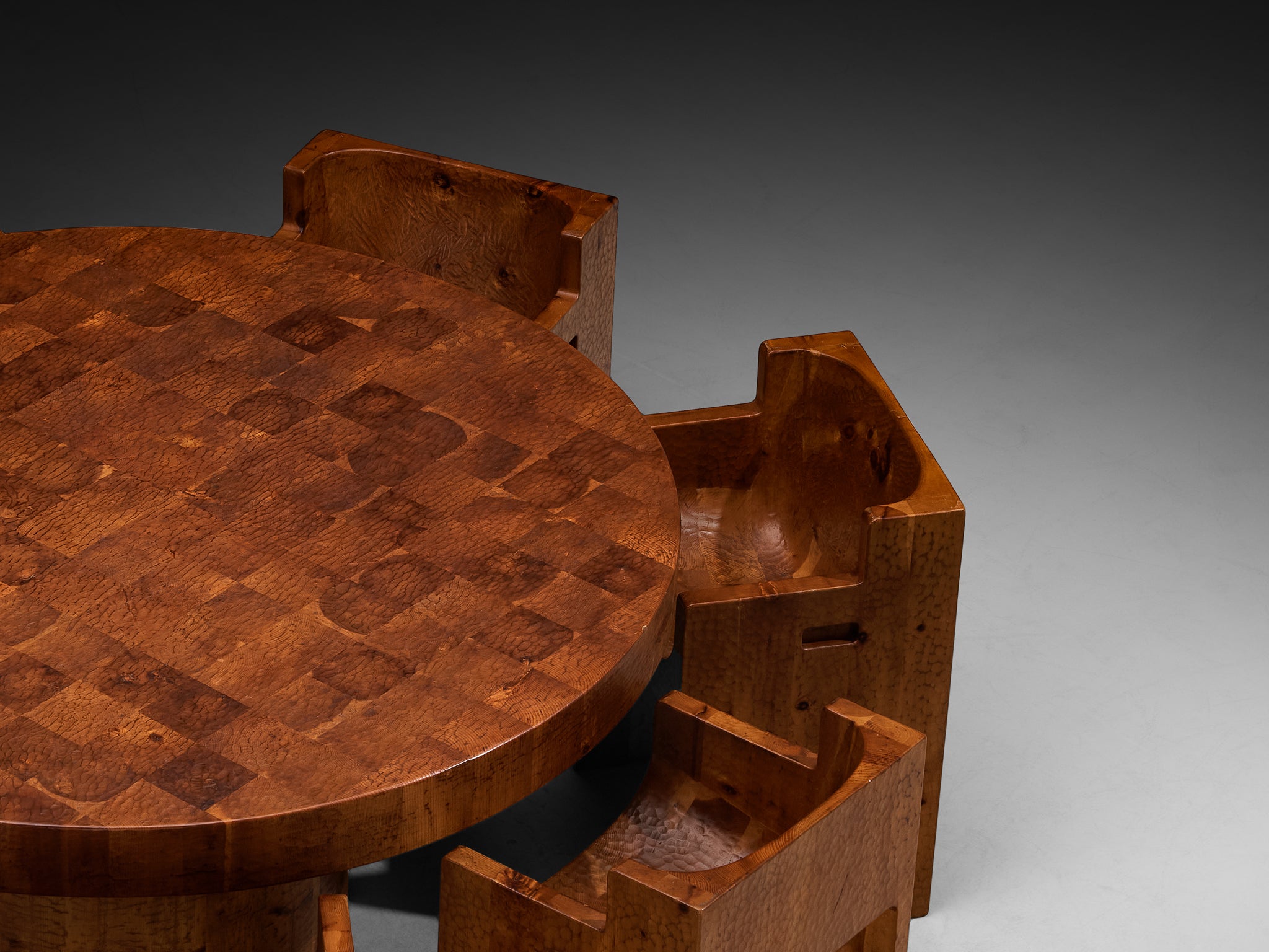 Giuseppe Rivadossi for Officina Rivadossi Dining Set in Carved Pine Tables Morentz