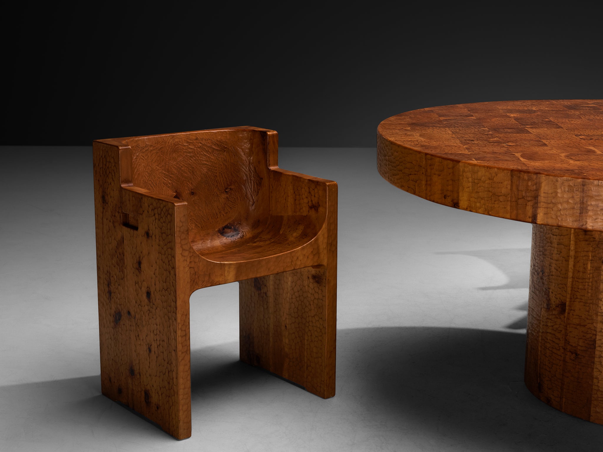 Giuseppe Rivadossi for Officina Rivadossi Dining Set in Carved Pine Tables Morentz
