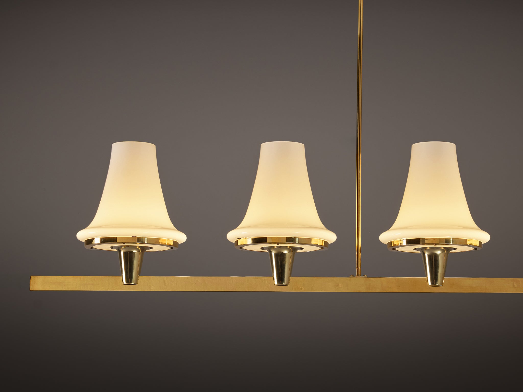 Hans-Agne Jakobsson 'C1280' Chandelier in Brass and White Glass 8.2ft Lighting Morentz