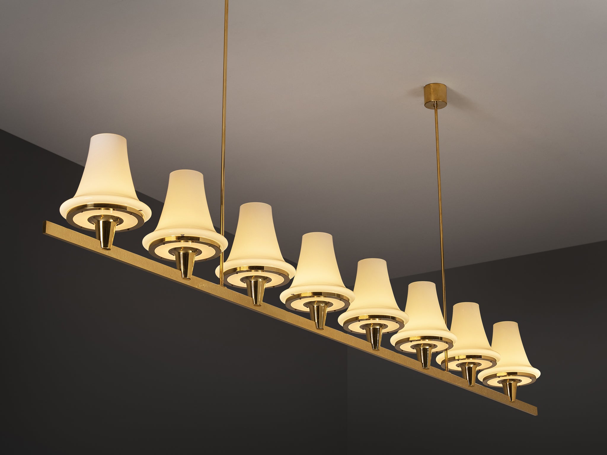 Hans-Agne Jakobsson 'C1280' Chandelier in Brass and White Glass 8.2ft Lighting Morentz