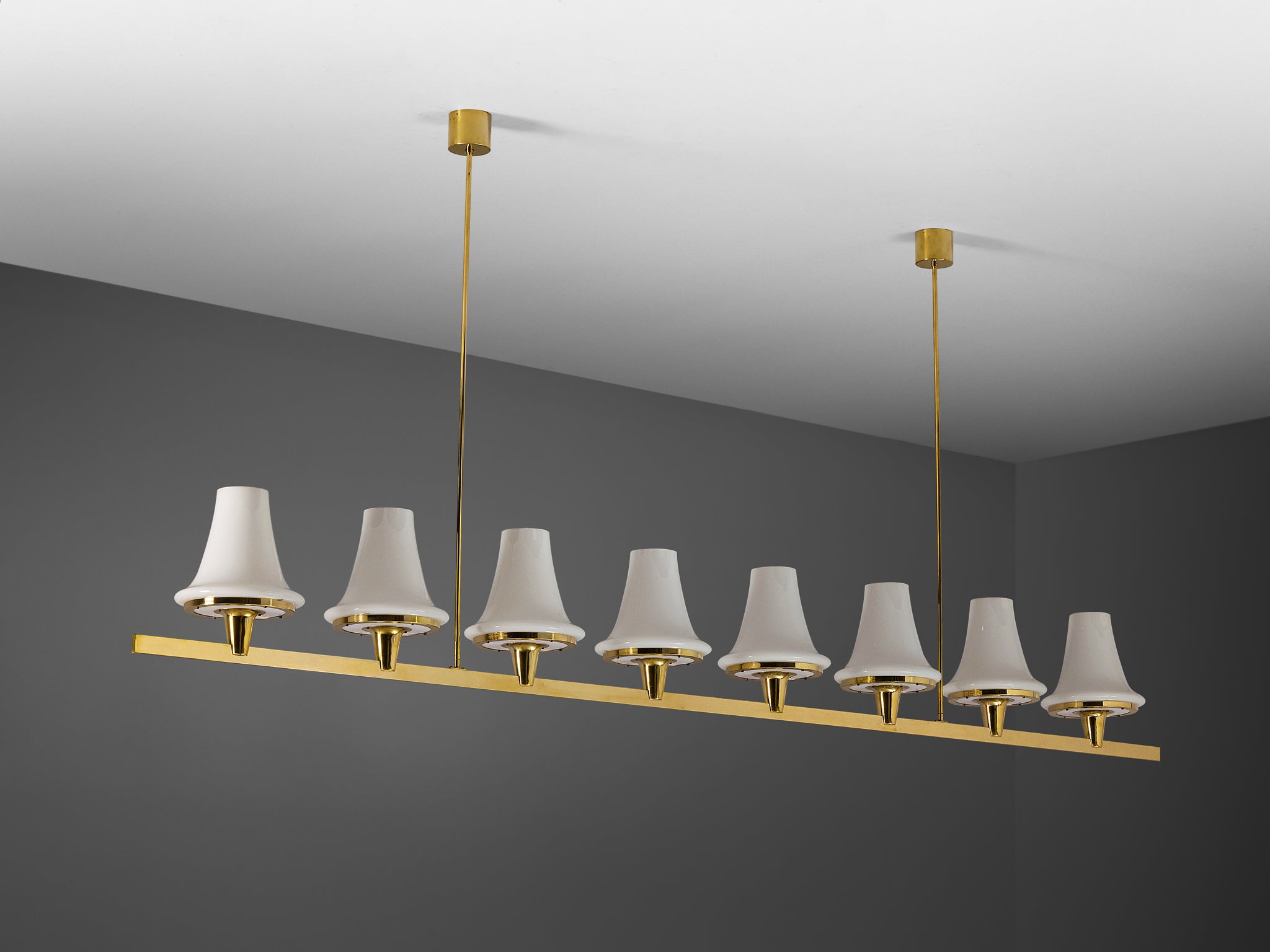 Hans-Agne Jakobsson 'C1280' Chandelier in Brass and White Glass 8.2ft Lighting Morentz