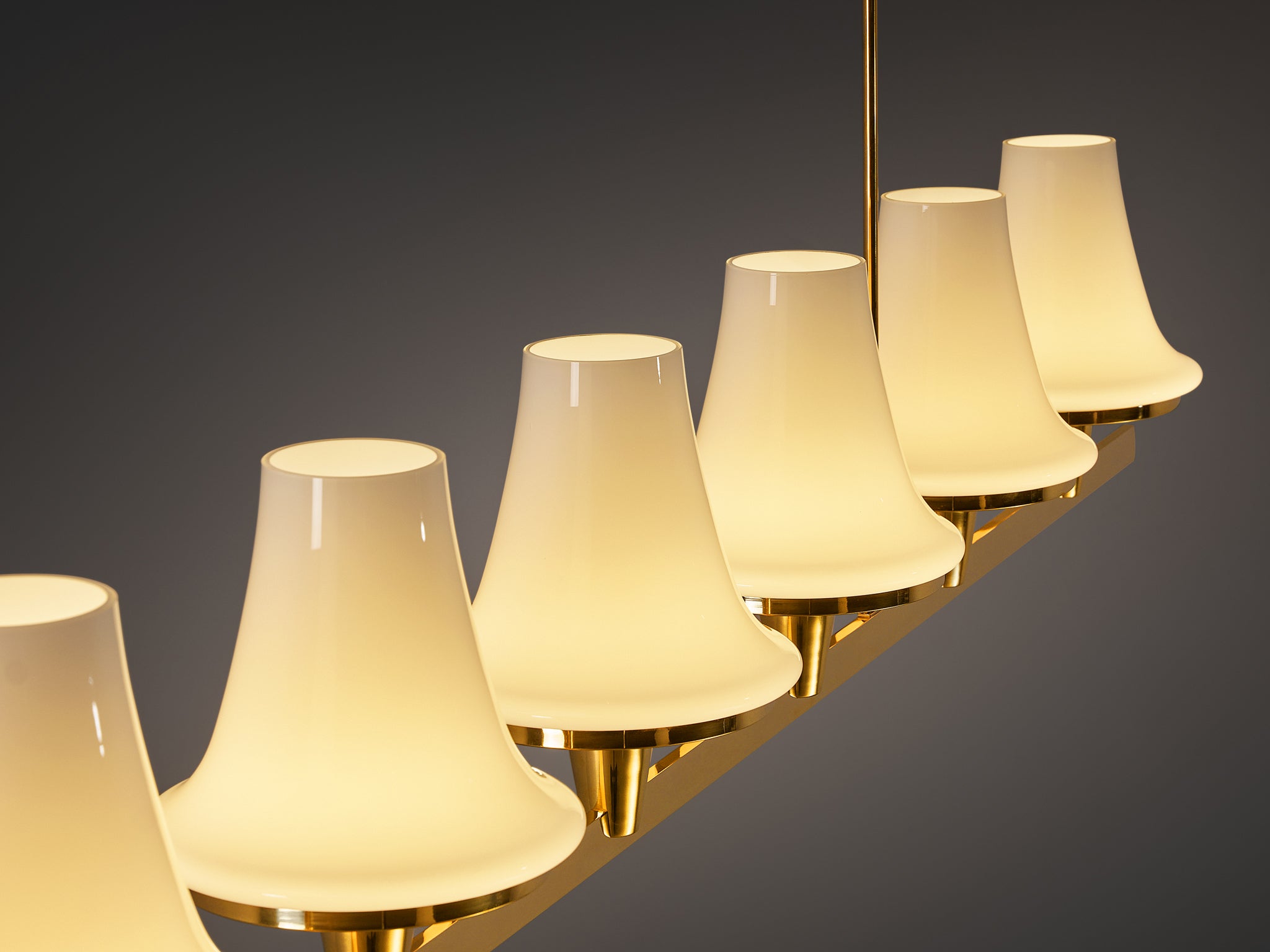 Hans-Agne Jakobsson 'C1280' Chandelier in Brass and White Glass 8.2ft Lighting Morentz