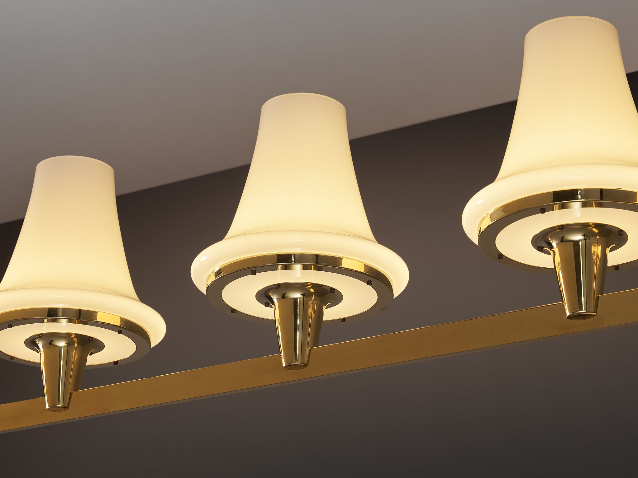 Hans-Agne Jakobsson 'C1280' Chandelier in Brass and White Glass 8.2ft Lighting Morentz