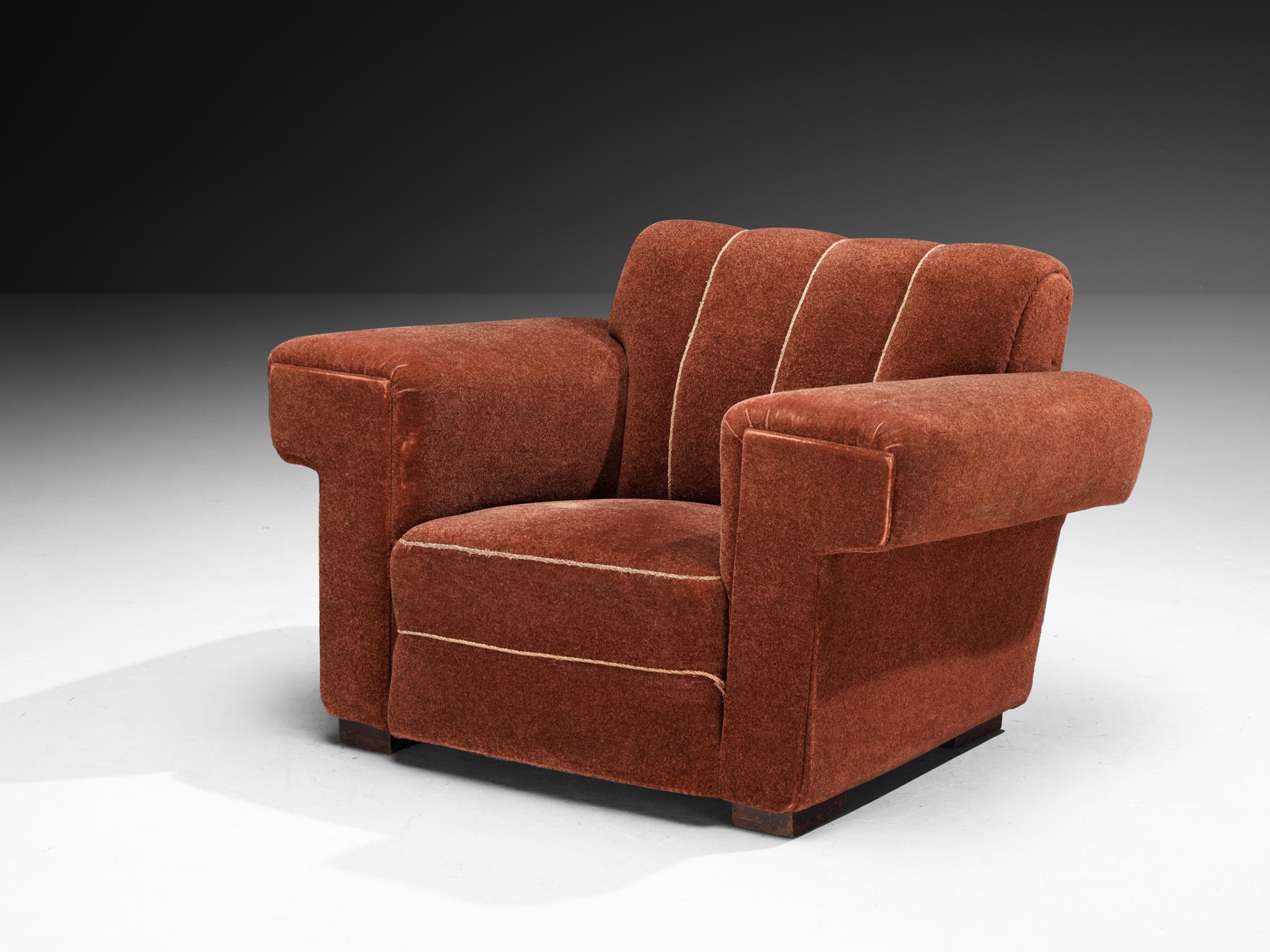 Voluminous Lounge Chair in Burnt Orange Upholstery Seating Morentz