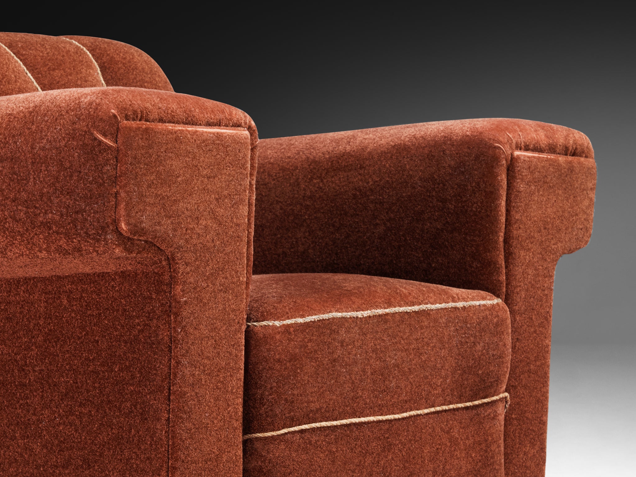 Voluminous Lounge Chair in Burnt Orange Upholstery Seating Morentz