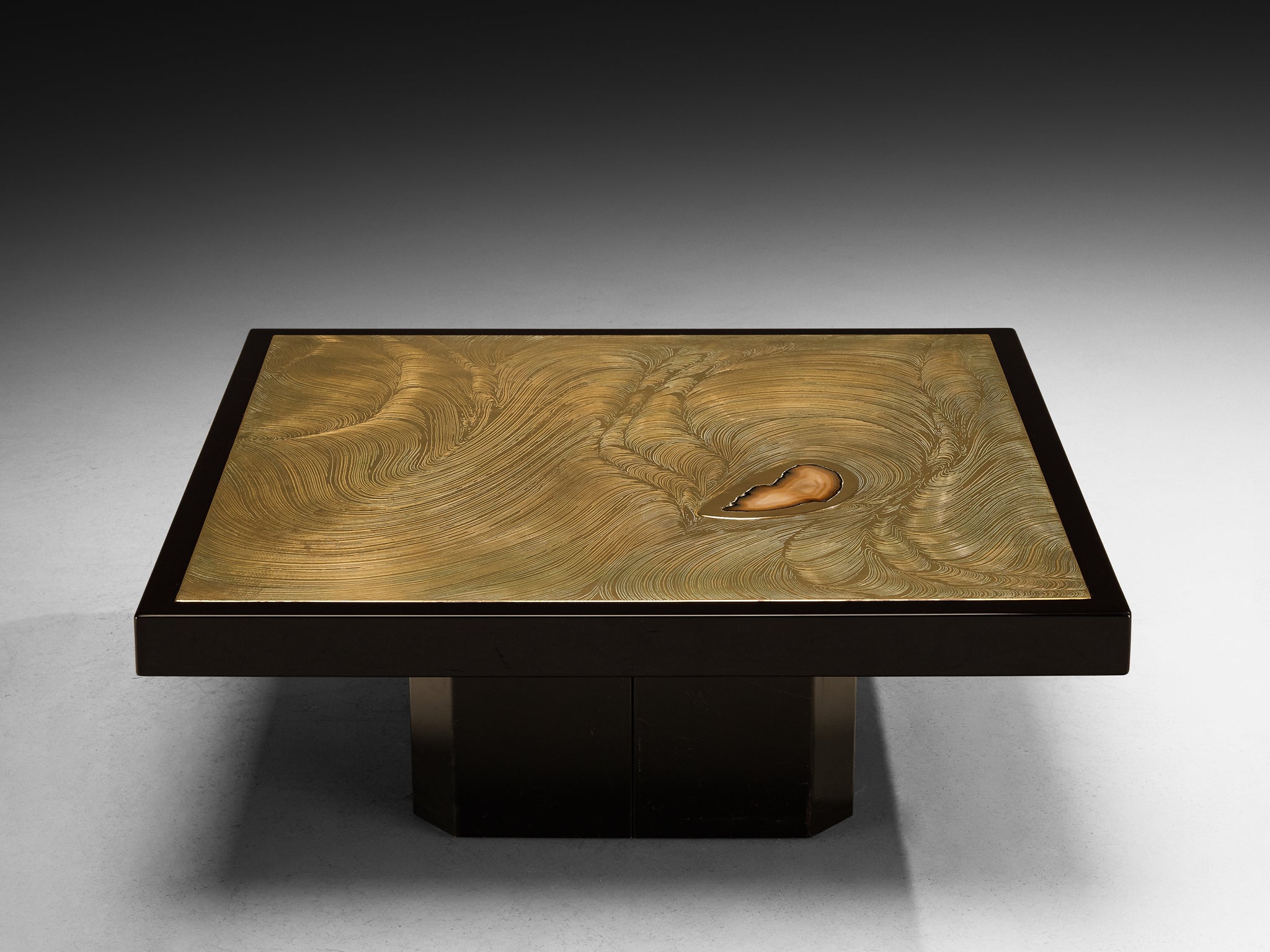 Jean Claude Dresse Coffee Table in Brass Inlayed with Agate