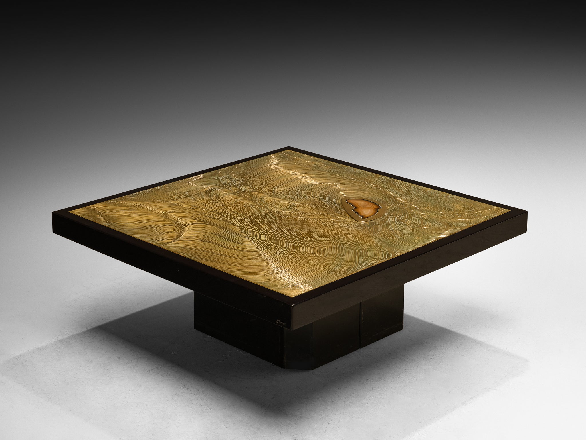 Jean Claude Dresse Coffee Table in Brass Inlayed with Agate Tables Morentz