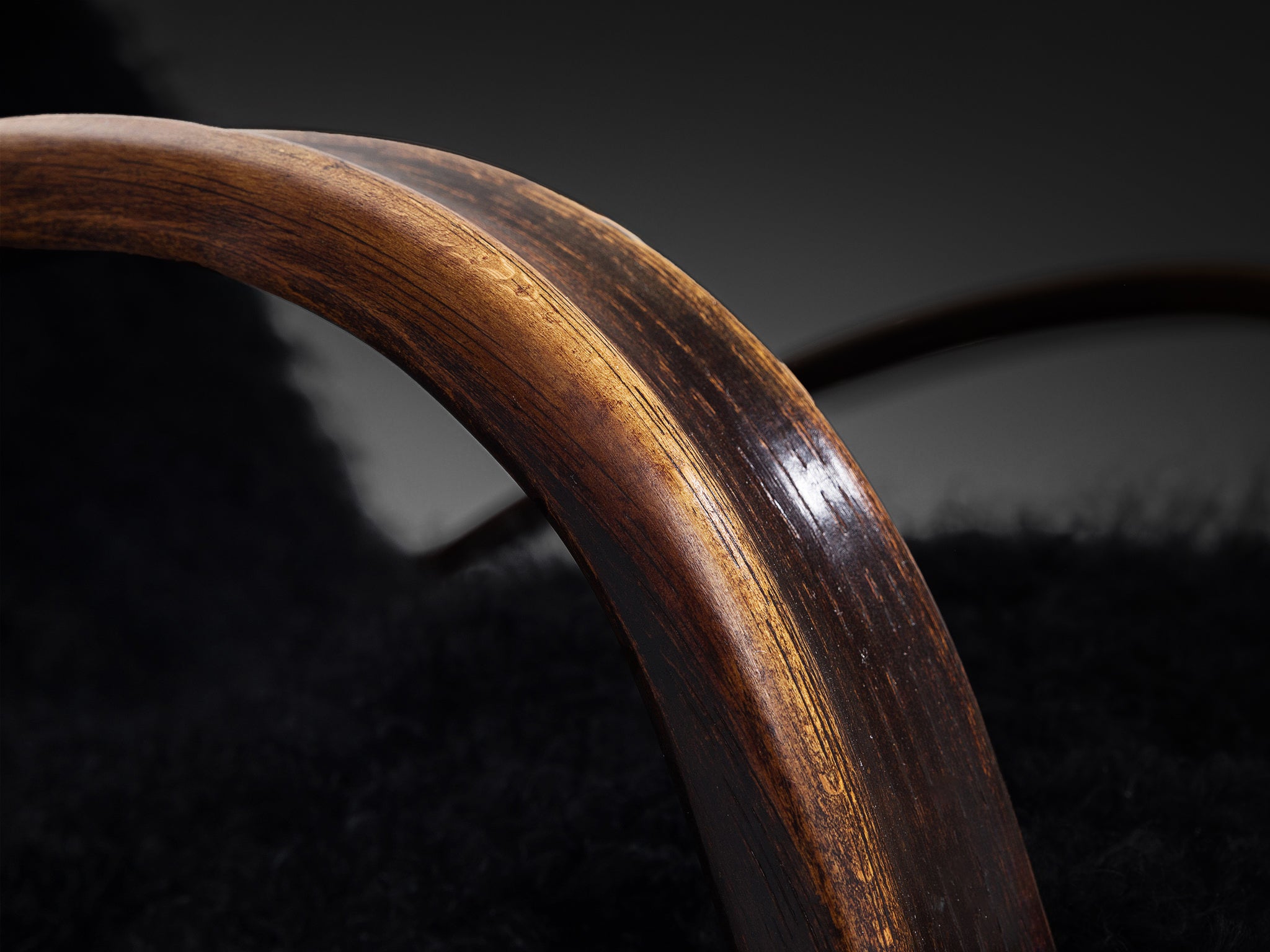 Jindrich Halabala Lounge Chairs in Black Tibetan Lambswool Seating Morentz