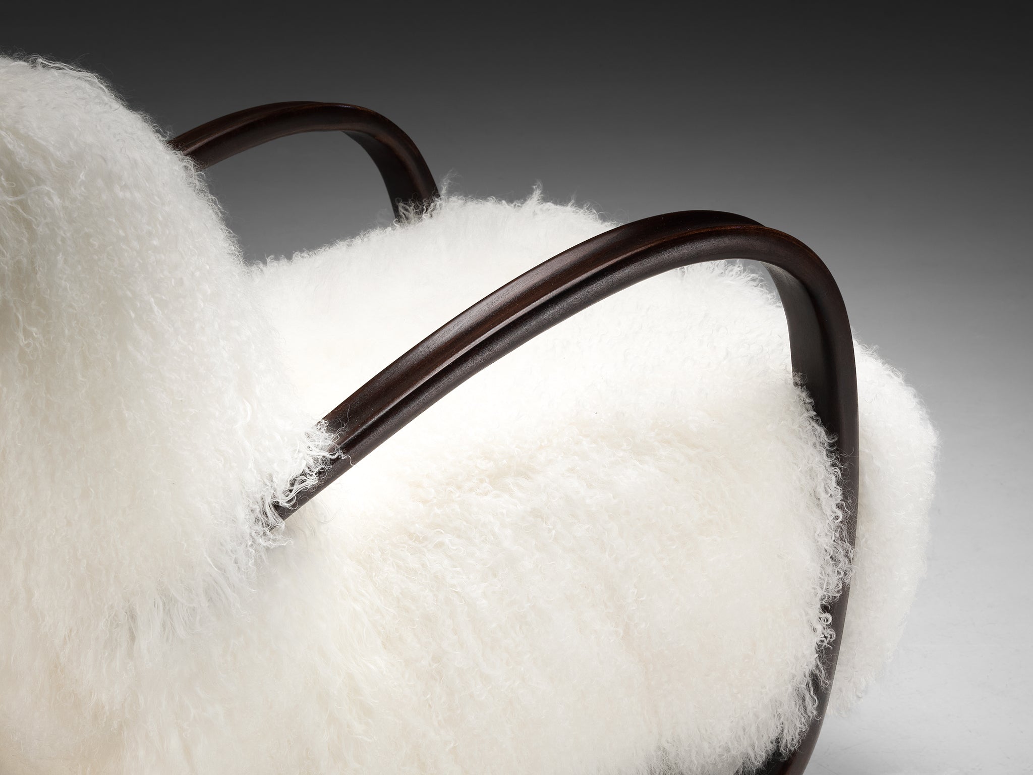 Jindrich Halabala Lounge Chairs in White Tibetan Lambswool Seating Morentz