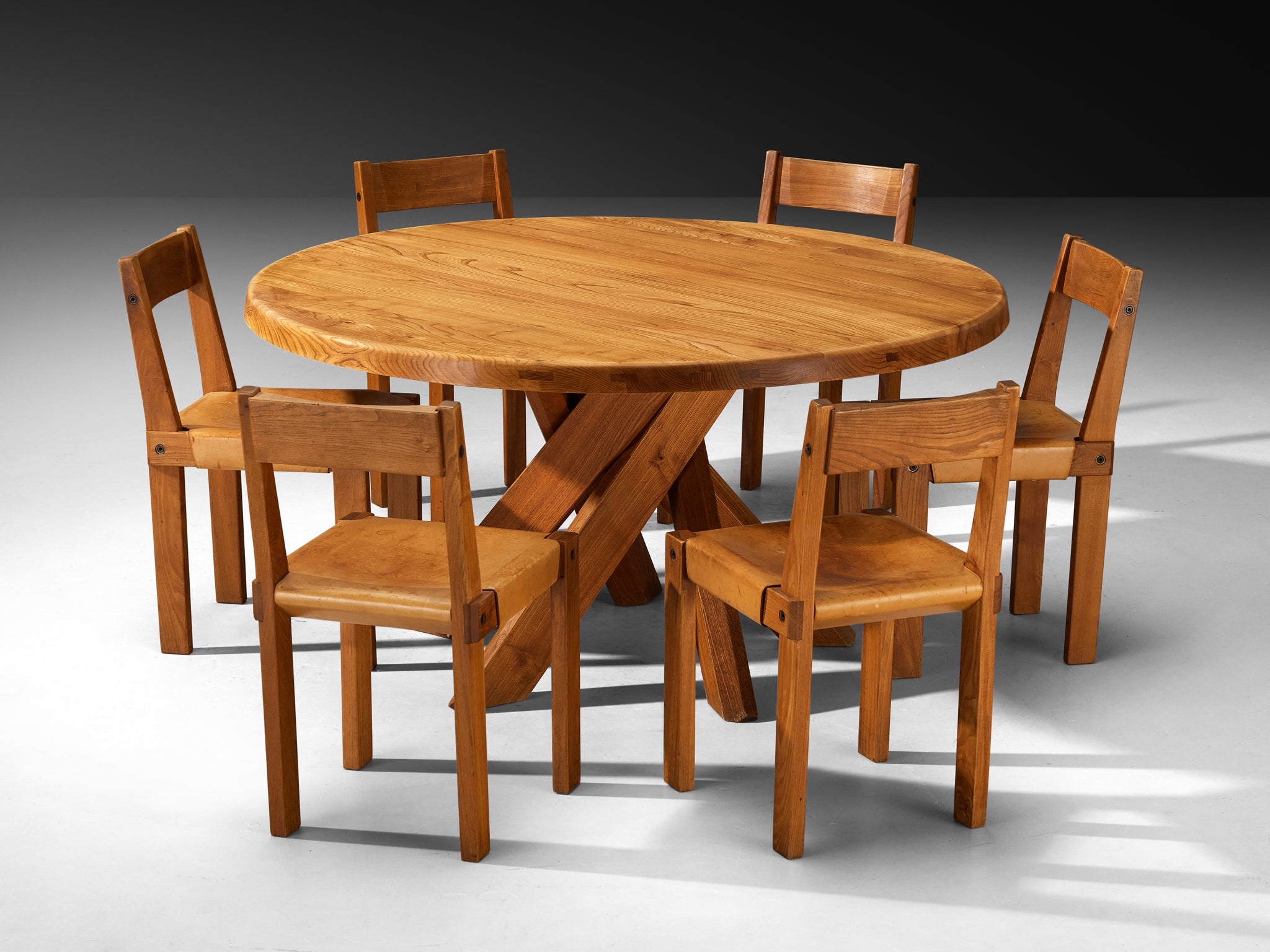 Pierre Chapo Dining Room Set with 'T21 D' Table and 'S24' Chairs Tables Morentz