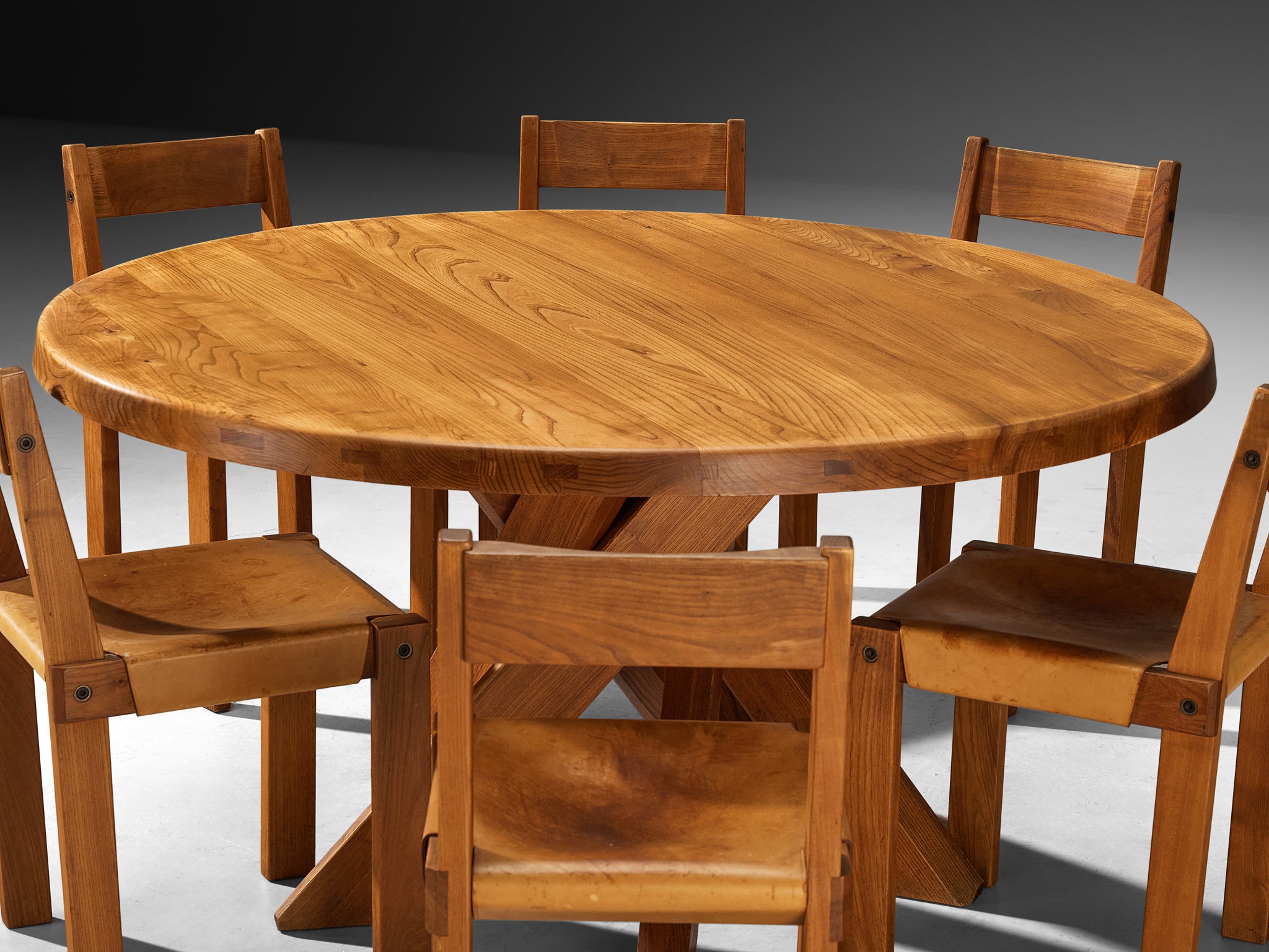 Pierre Chapo Dining Room Set with 'T21 D' Table and 'S24' Chairs Tables Morentz