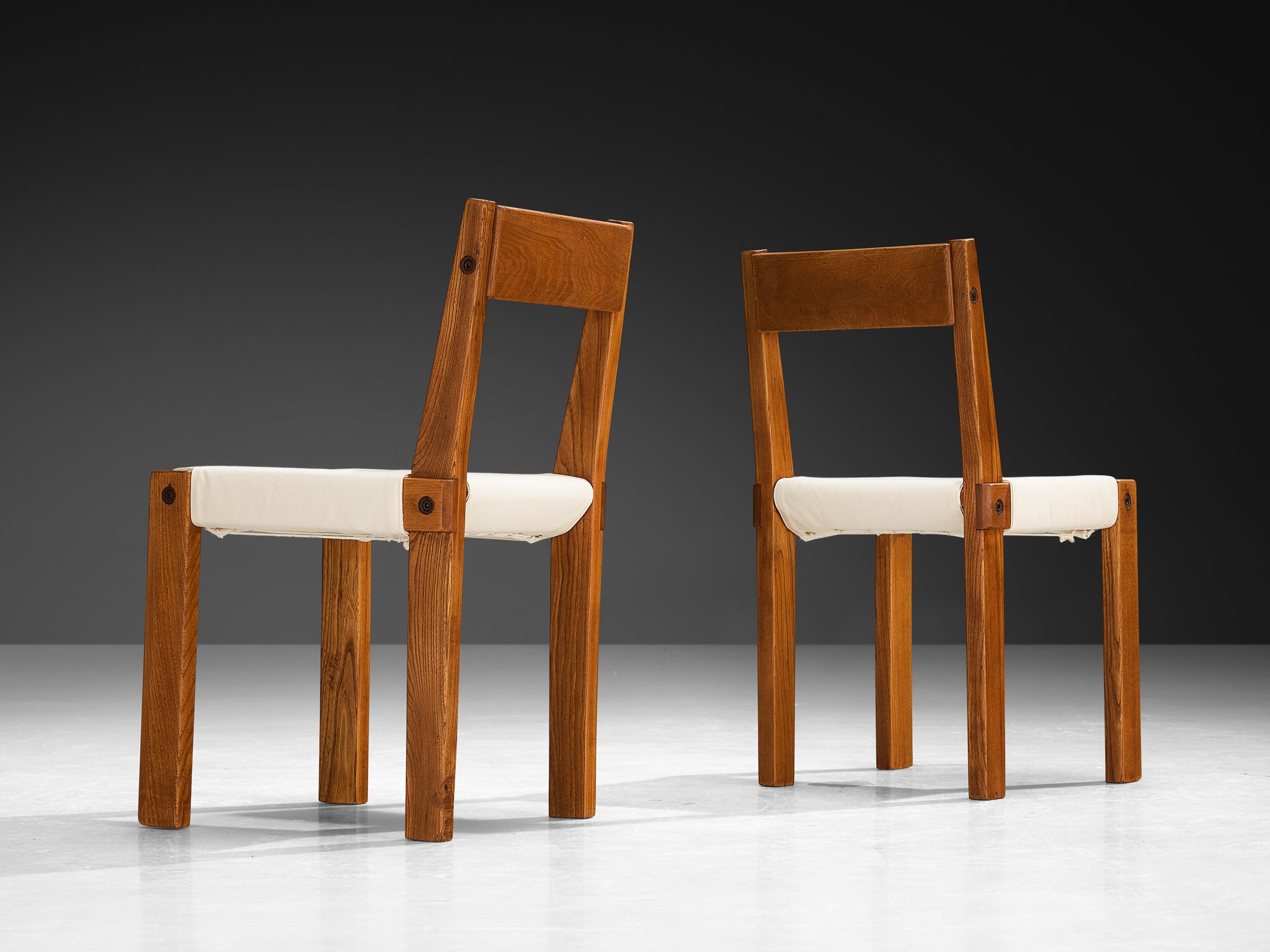 Pierre Chapo Set of Ten 'S24' Dining Chairs in Elm and Canvas Seating Morentz