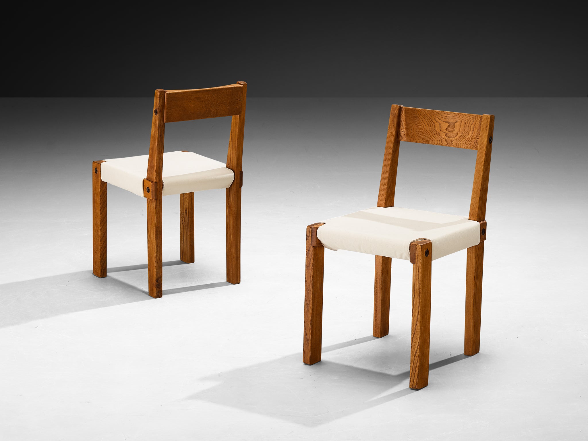Pierre Chapo Set of Ten 'S24' Dining Chairs in Elm and Canvas Seating Morentz
