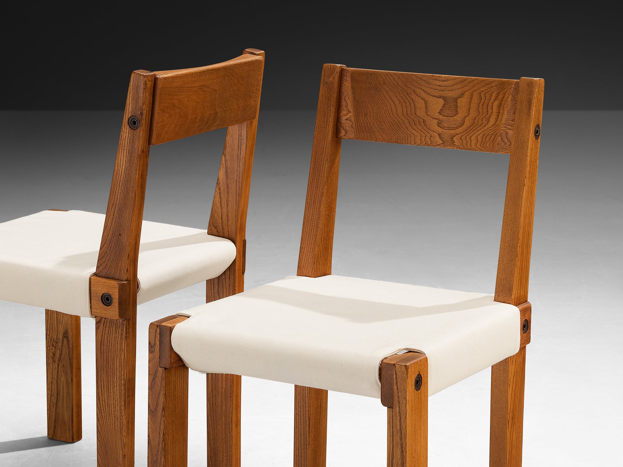 Pierre Chapo Set of Ten 'S24' Dining Chairs in Elm and Canvas Seating Morentz