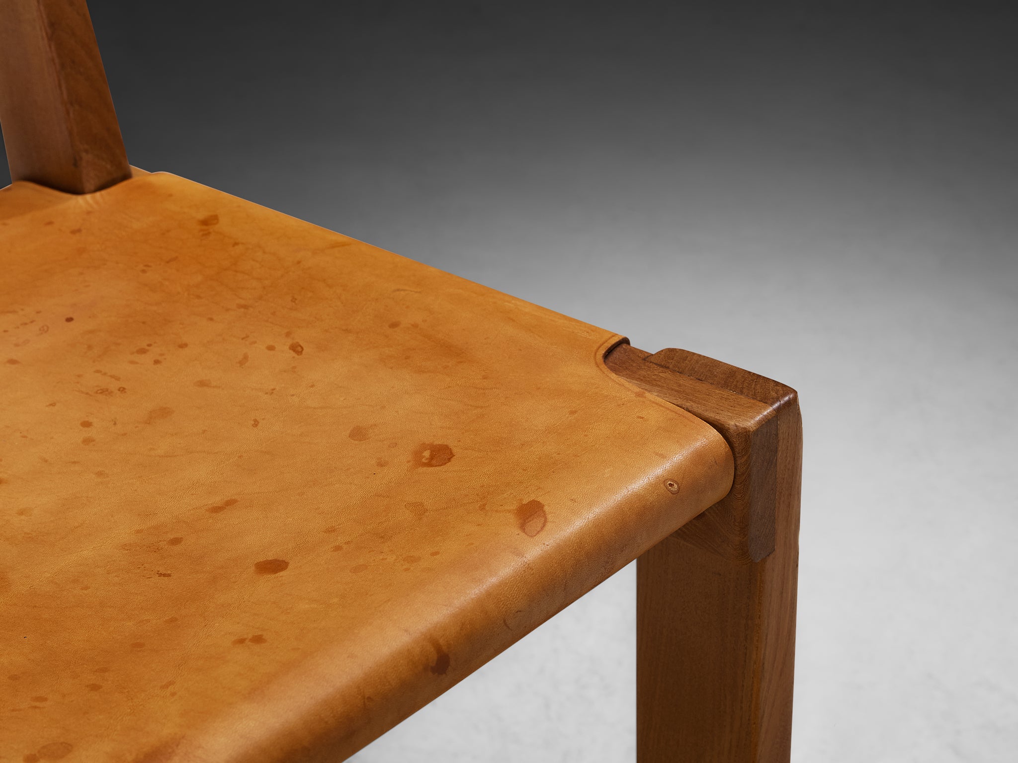 Pierre Chapo Pair of 'S24' Dining Chairs in Cognac Leather and Elm Seating Morentz