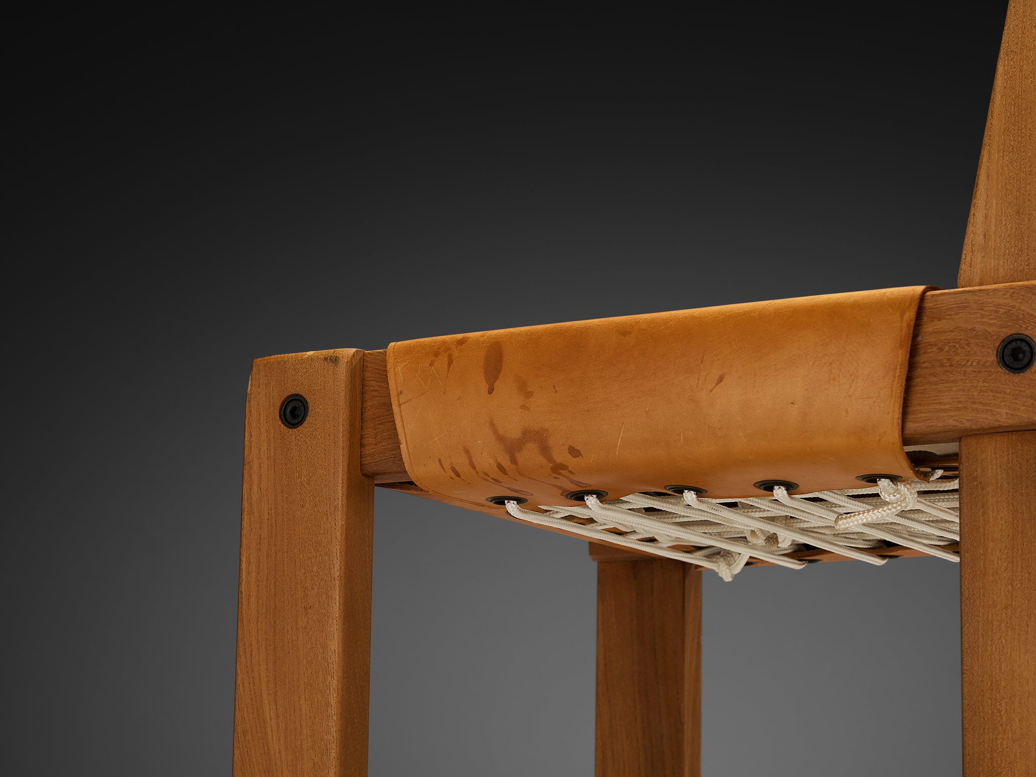 Pierre Chapo Pair of 'S24' Dining Chairs in Cognac Leather and Elm Seating Morentz