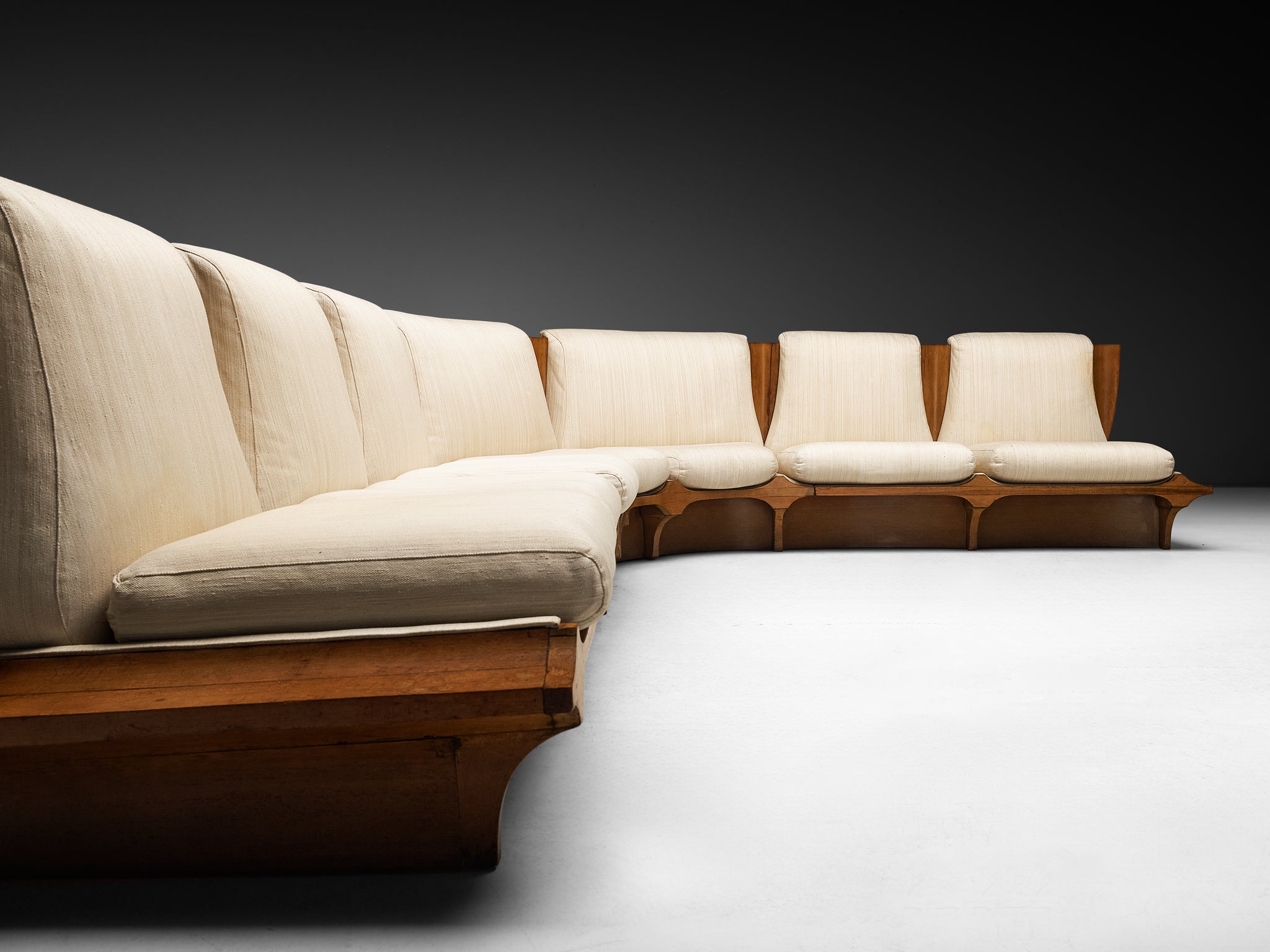 Italian Mid-Century Modern Corner Sofa in Walnut Seating Morentz