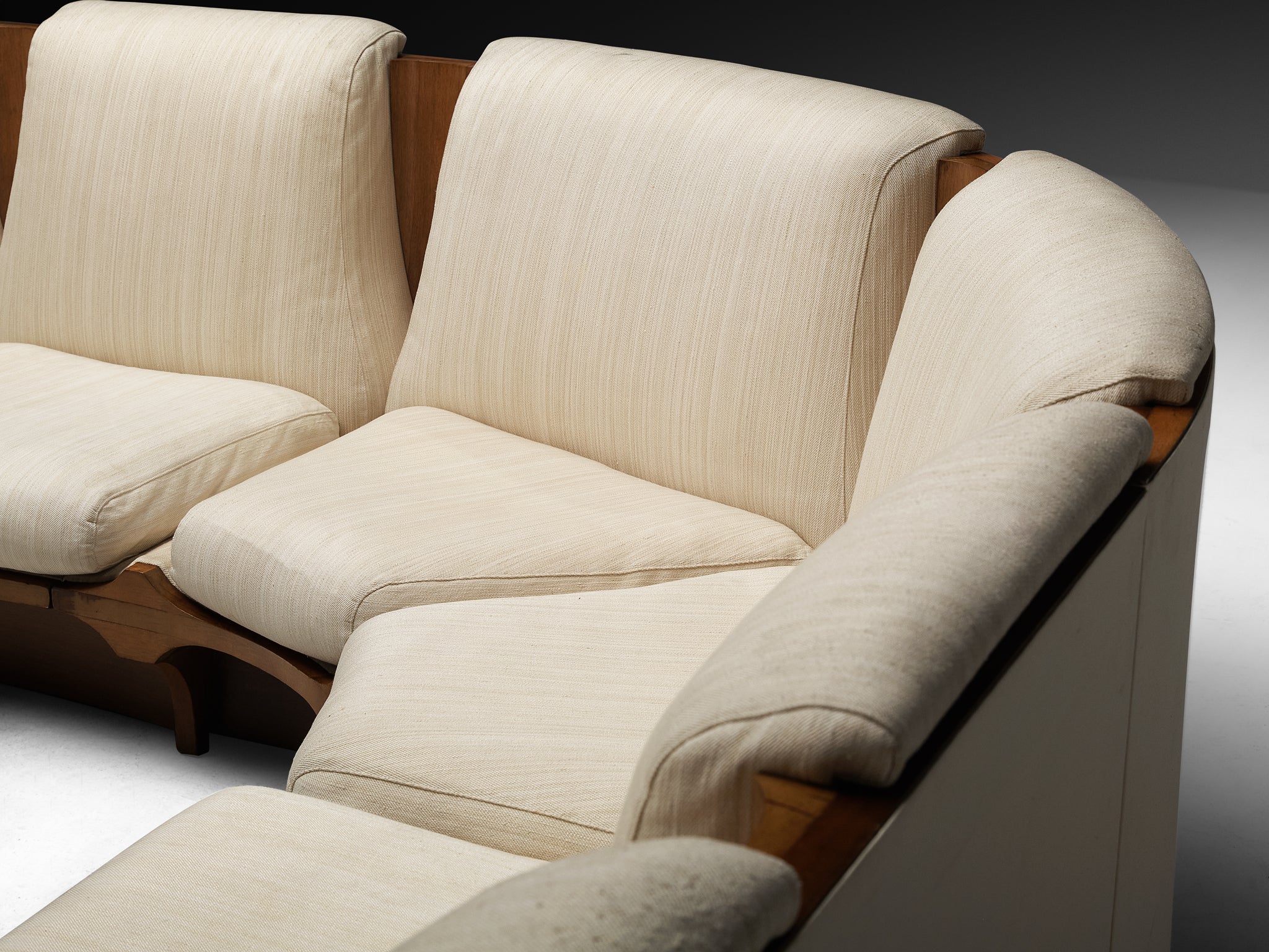 Italian Mid-Century Modern Corner Sofa in Walnut Seating Morentz