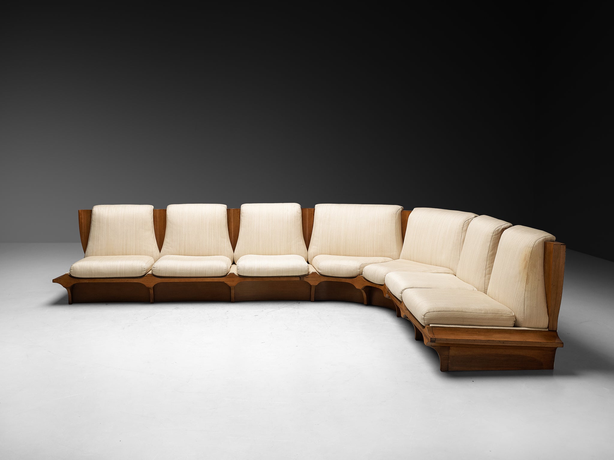 Italian Mid-Century Modern Corner Sofa in Walnut Seating Morentz