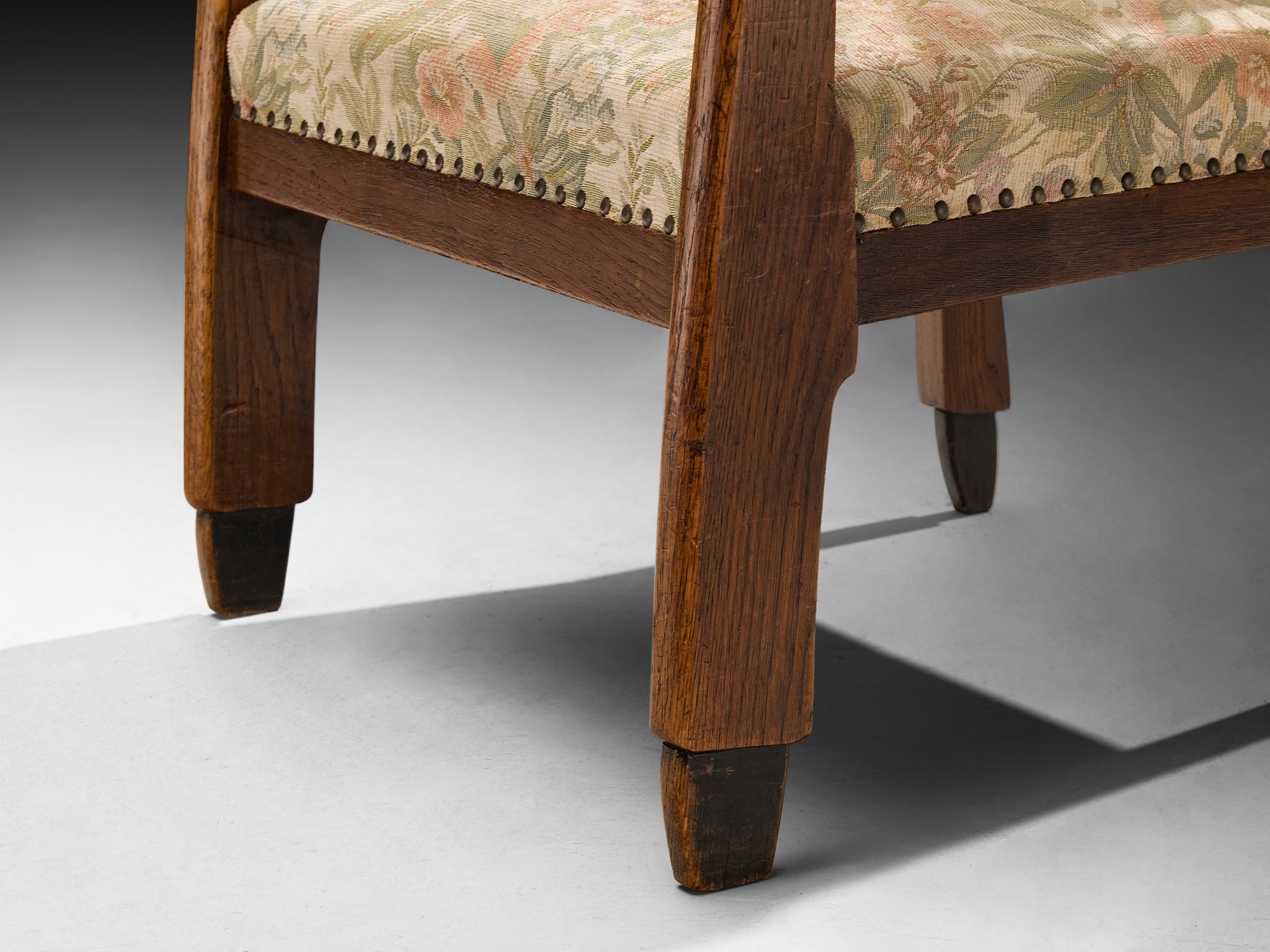 Dutch Art Deco Armchair in Solid Oak and Lace Seating Morentz