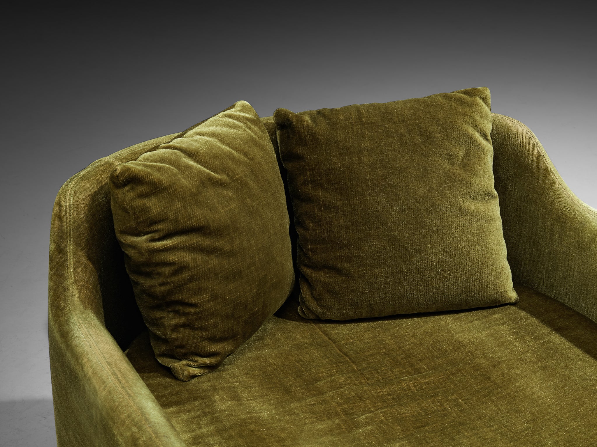 1970s Post-Modern Streamlined Lounge Chair in Olive Green Velvet Seating Morentz